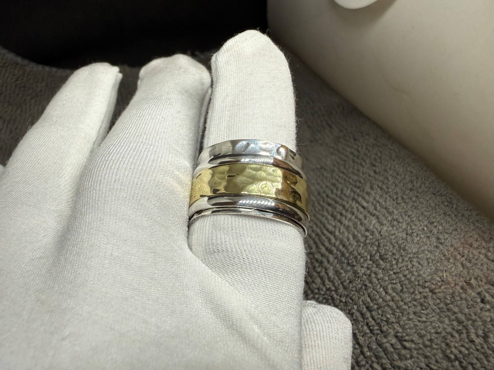 Solid 925 Sterling Silver with Brass Two Tone Fidget Spinner Worry Handmade Ring