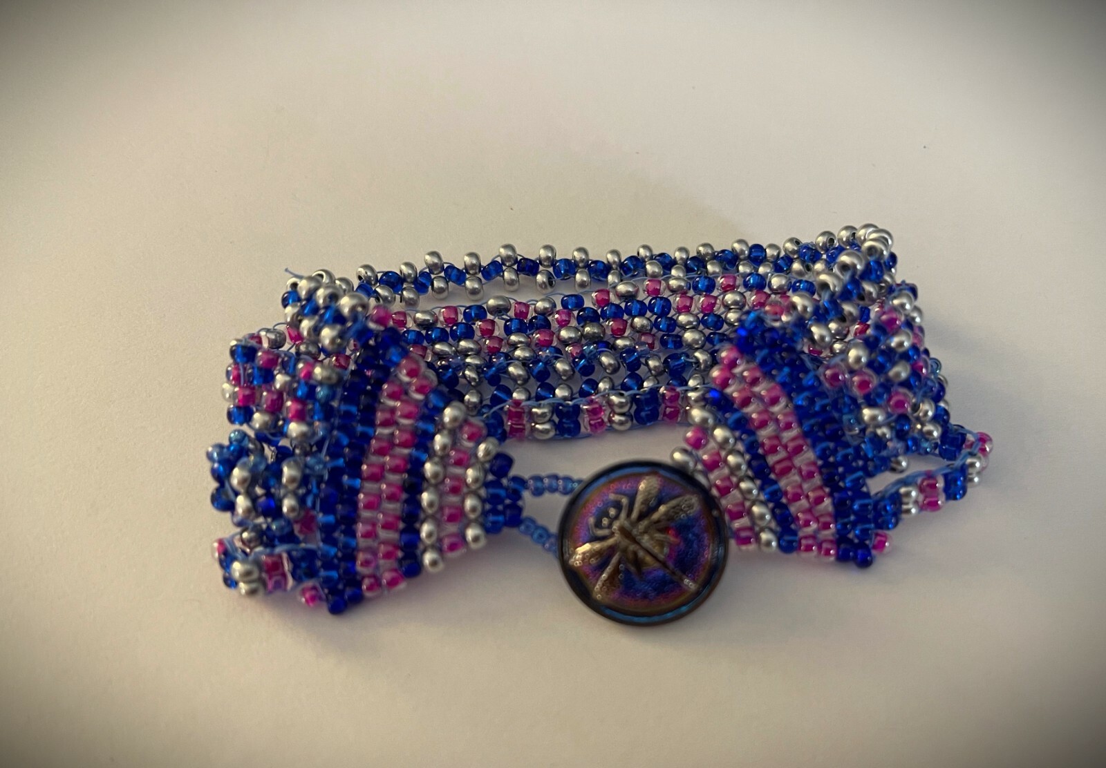 Handmade 4 Strand Dragonfly Beaded Bracelet 7 inches