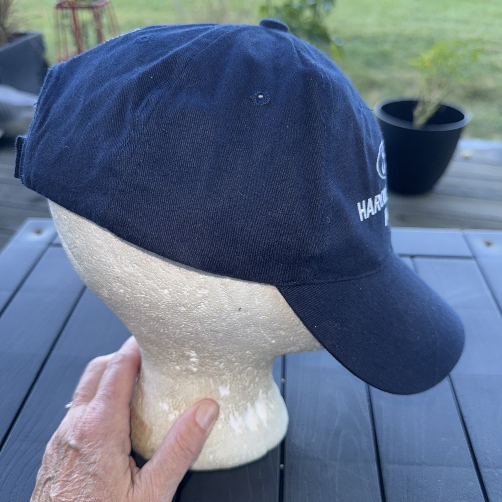 FORD Harold Ziegler White Navy Hat Cap Hook Loop Built Tough Ford Patch Back EUC