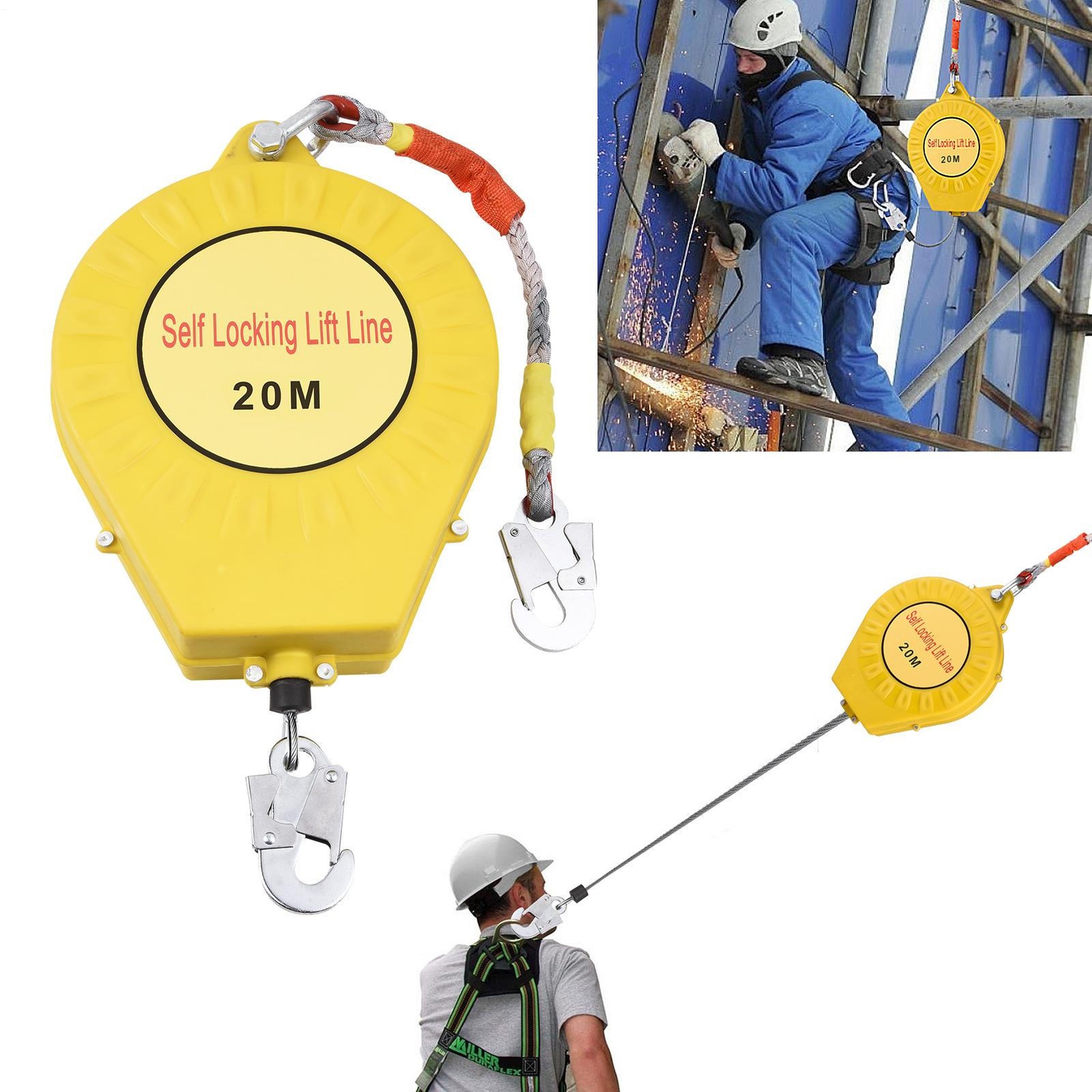 20m 65ft Selfs Retracting Lifeline Lanyard Fall Arrester Protection Brand New---