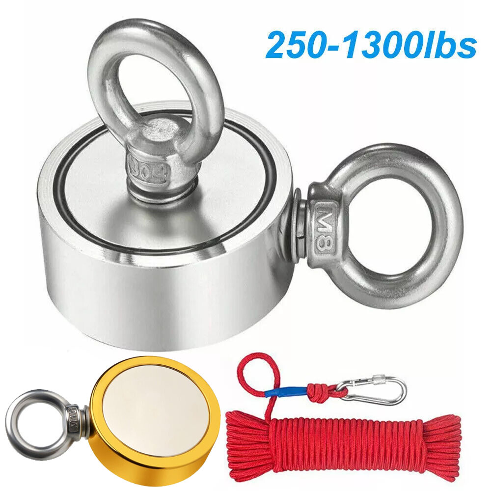 Fishing Magnet Kit Pull Force Strong Neodymium Up to 1800 Lbs + Carabiner+ Rope