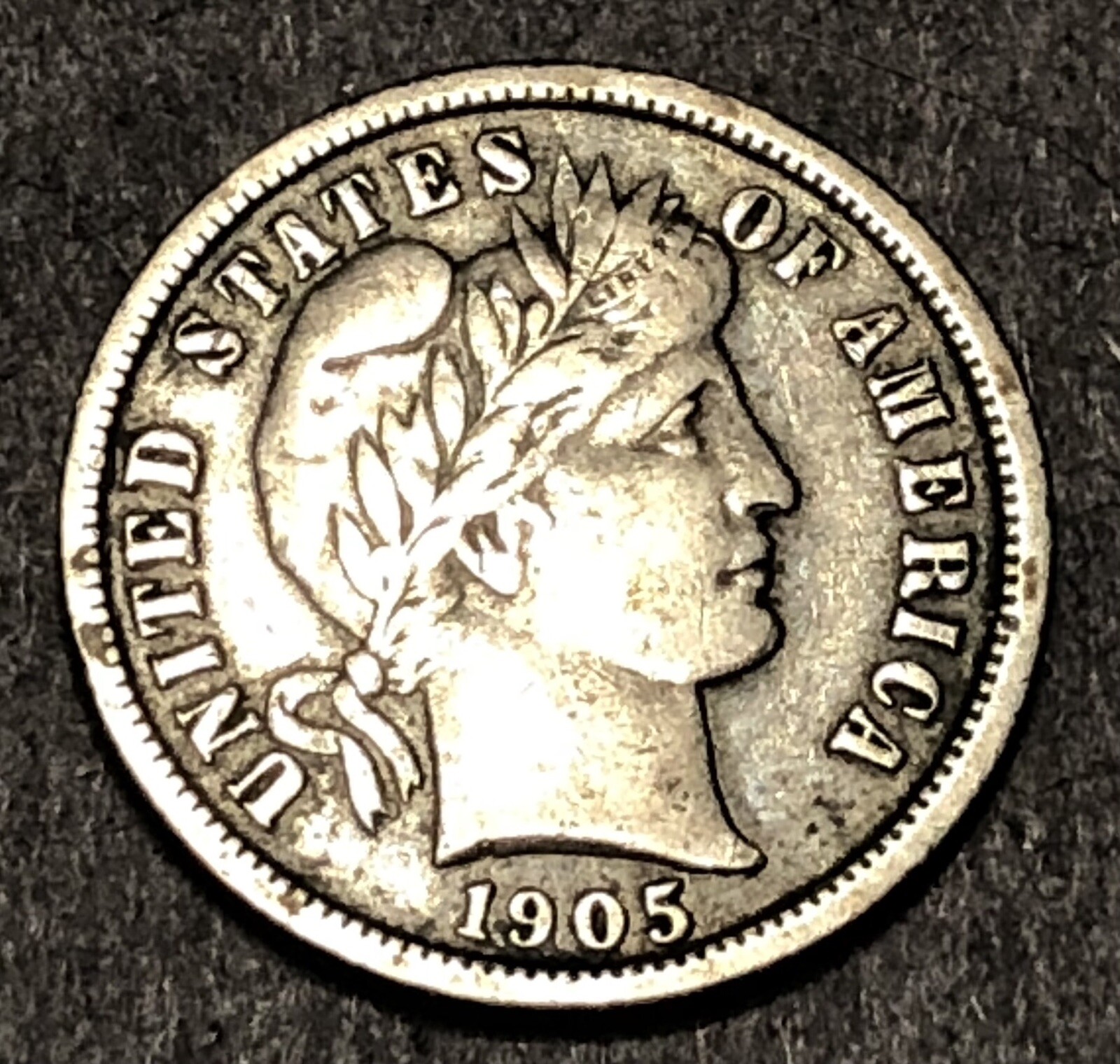 1905-S San Francisco Silver Barber Dime VF