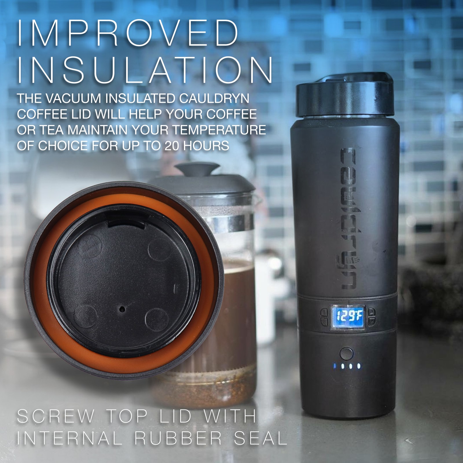 Cauldryn Smart Mug Replacement Lid, Spill Proof & Insulated for Smart Travel Mug