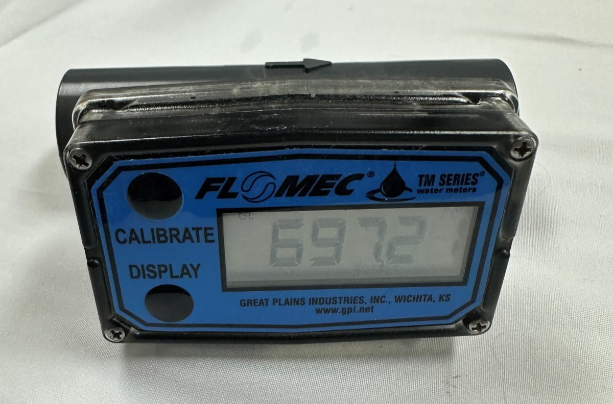 GPI FLOMEC TM100 TM10SQ9GMA 1" PVC Turbine Water Flow Meter Digital Display