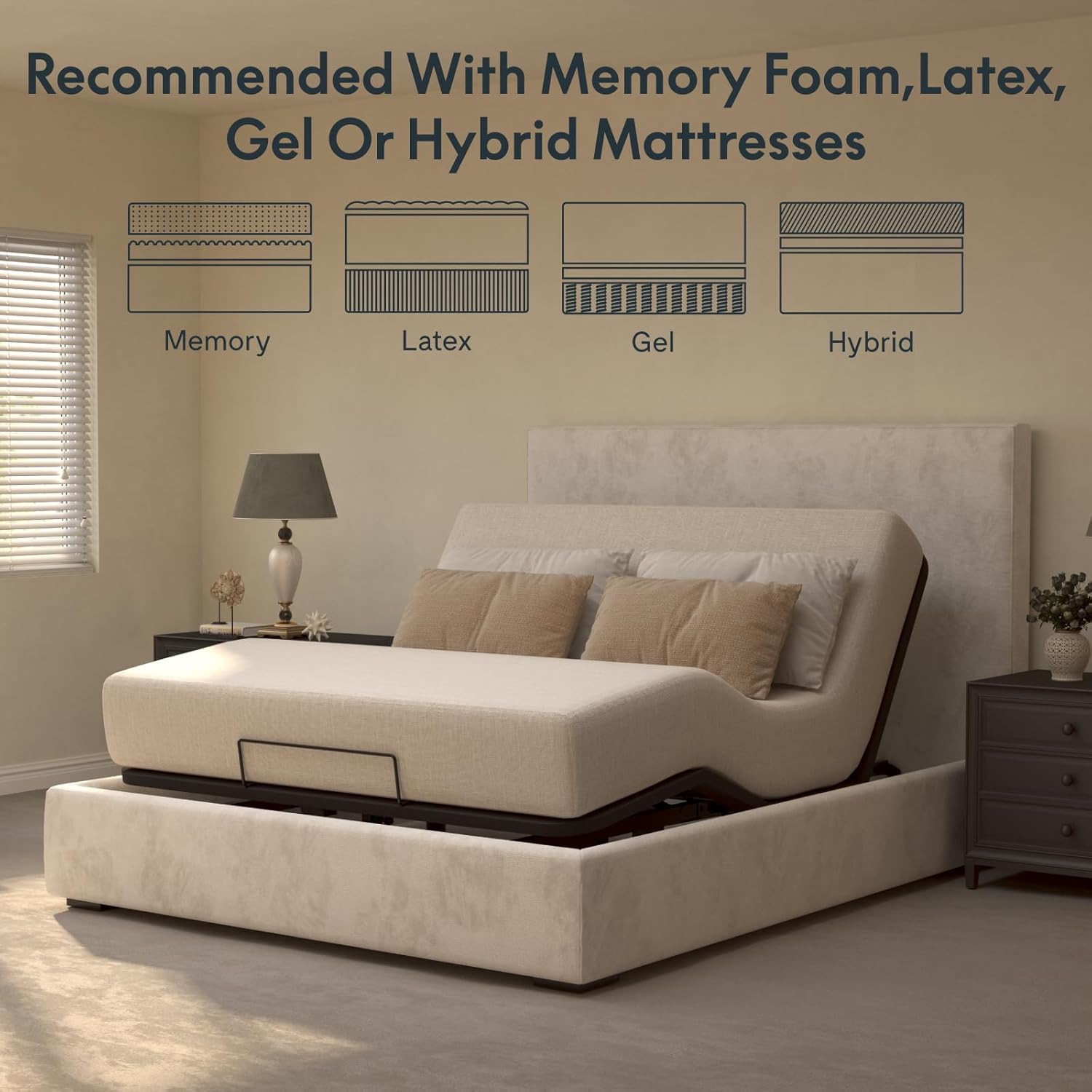FLEXISPOT Adjustable Bed Frame Base Queen Size,Segmented Design,Easy Assemble,Ox