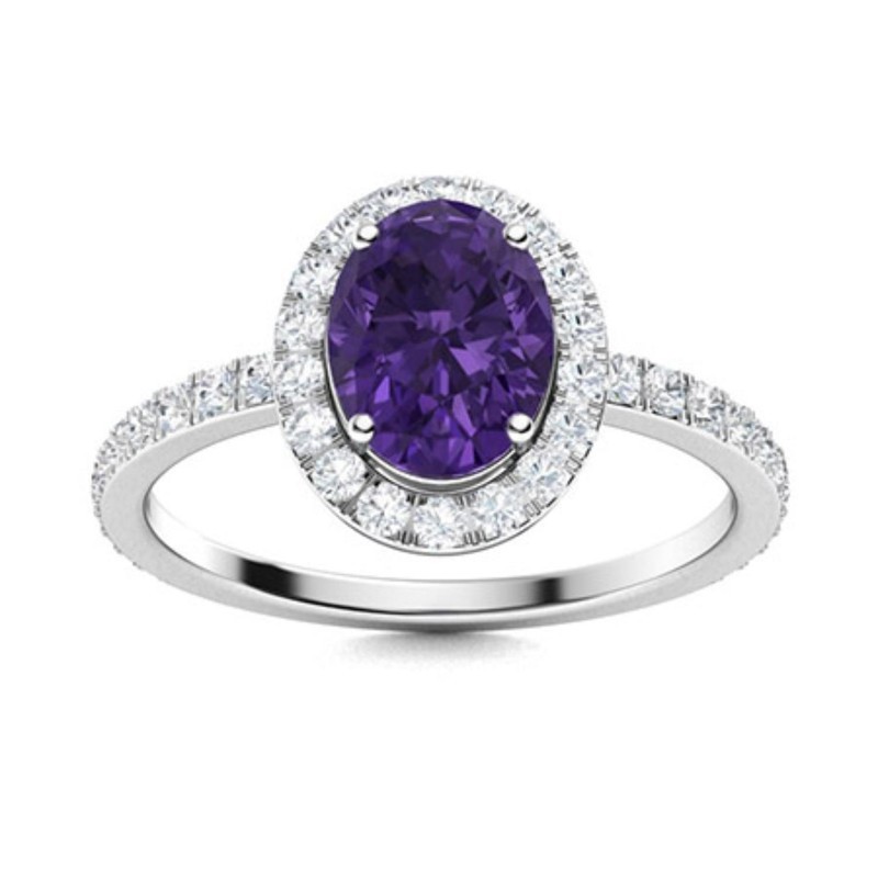 Natural Amethyst Solitaire with Accents Unique Ring Jewelry Sterling Silver