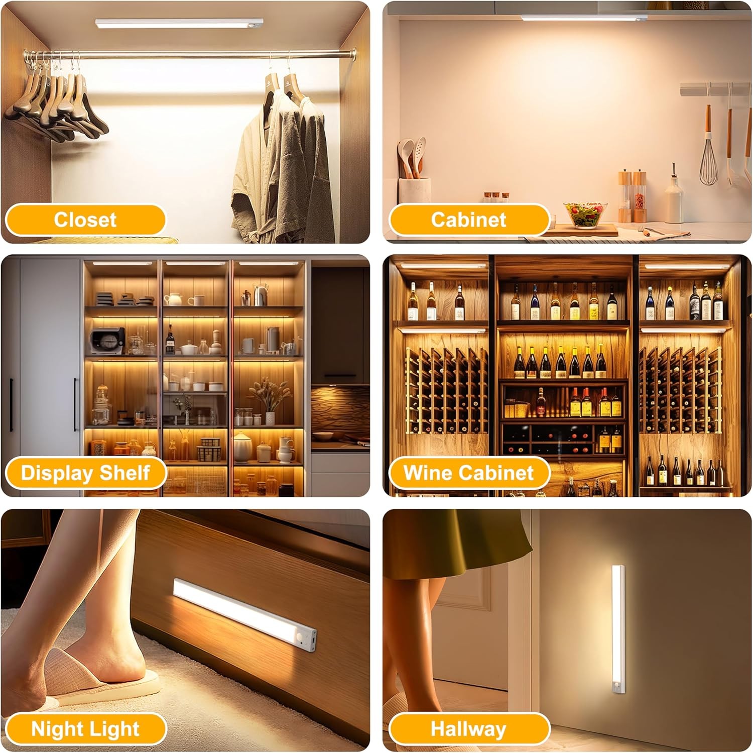 8 Inch Under Cabinet Lighting with Remote, 2 Pack Rechargeable Motion Sensor Lig