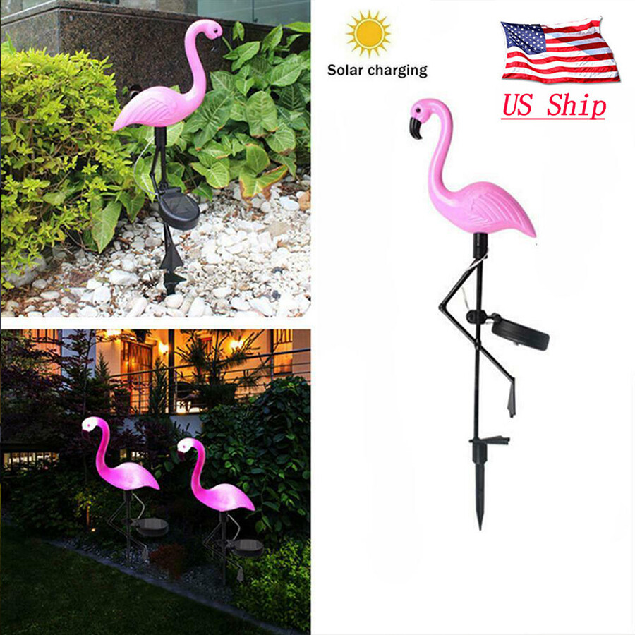 Gardening Ornament Lights Outdoor LED Solar Pink Flamingo Lawn Landscape Lamp US