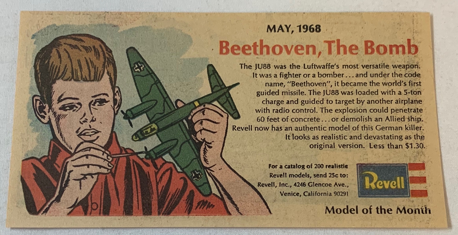 1968 Revell comic model ad ~ BEETHOVEN, THE BOMB Luftwaffe JU88
