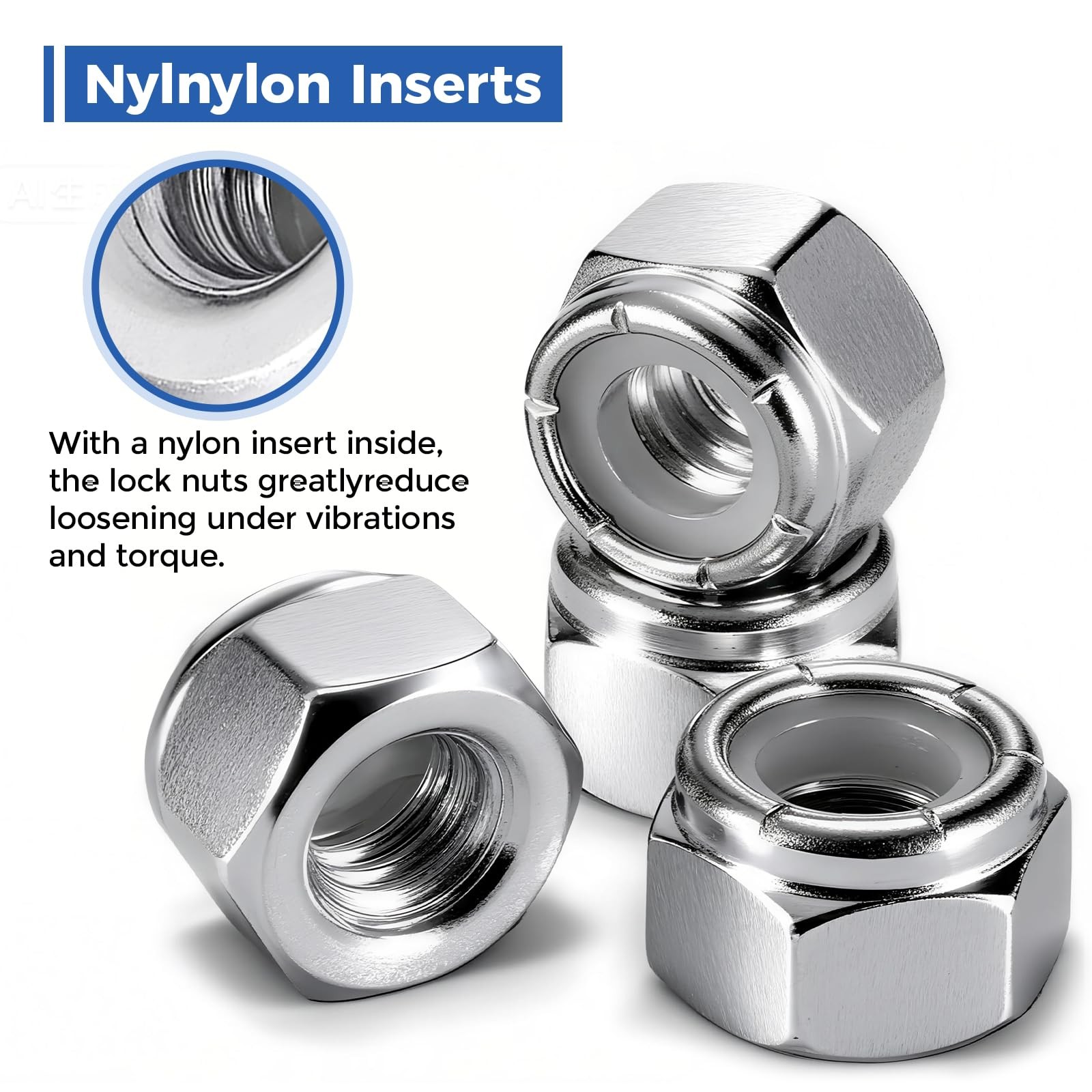 Wiewotsu 100 Pack 1/4"-20 Inch Lock Nuts, Premium Paterial 1/4"-20, Silver