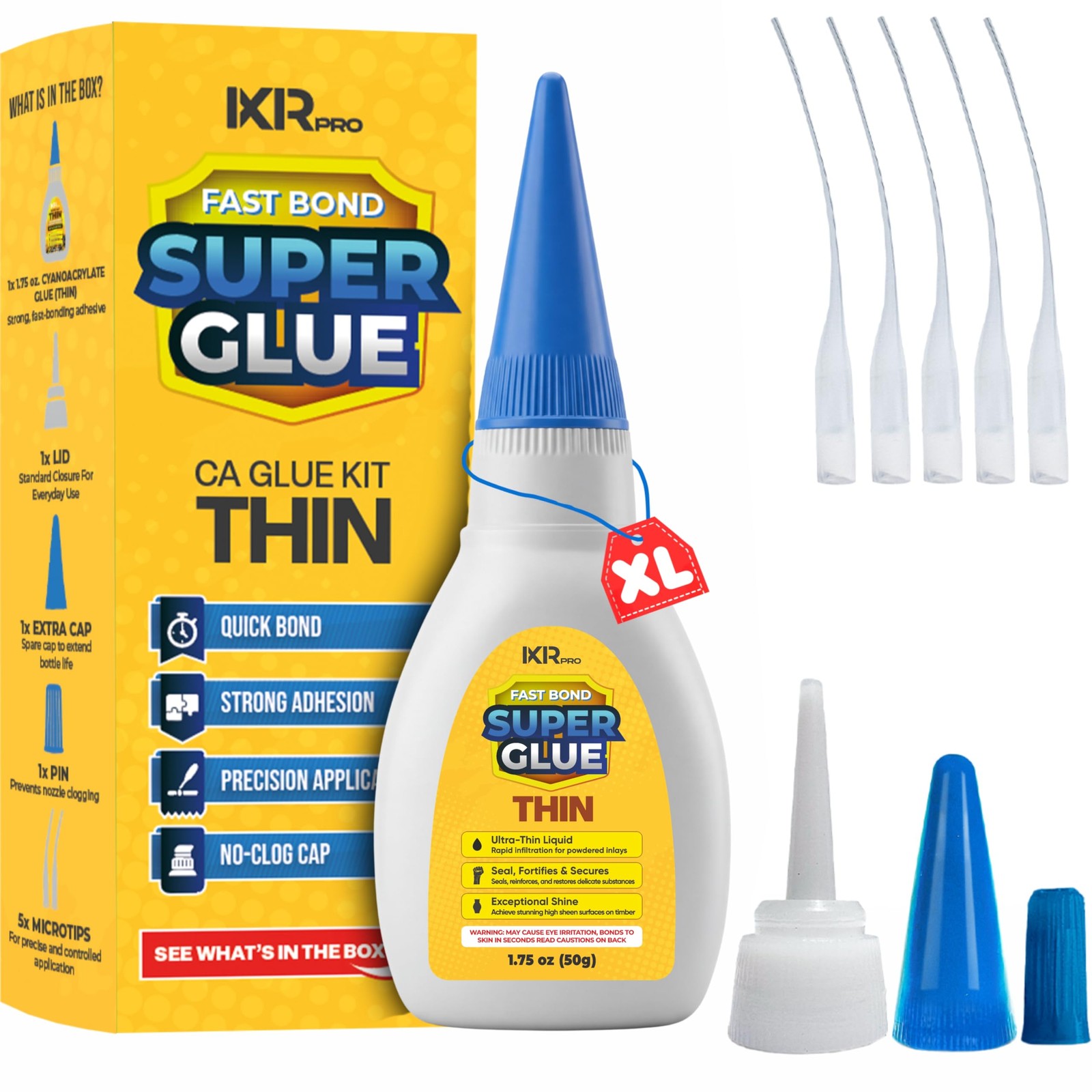 CA Glue Thin Viscosity Kit, 1.75 oz. Cyanoacrylate Glue, 1 Pack, Transparent