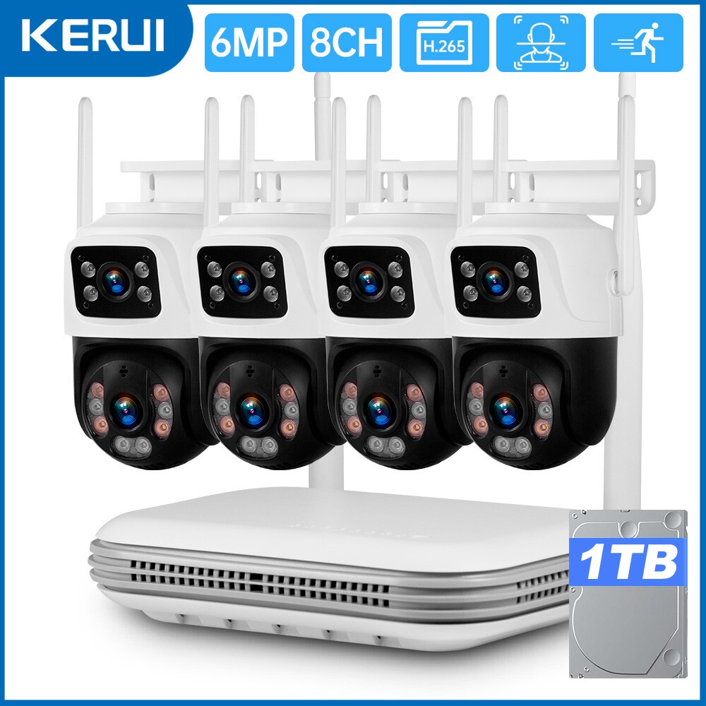 KERUI Security Camera System Outdoor Wireless Audio Wi-Fi Home CCTV 6MP 8CH NVR