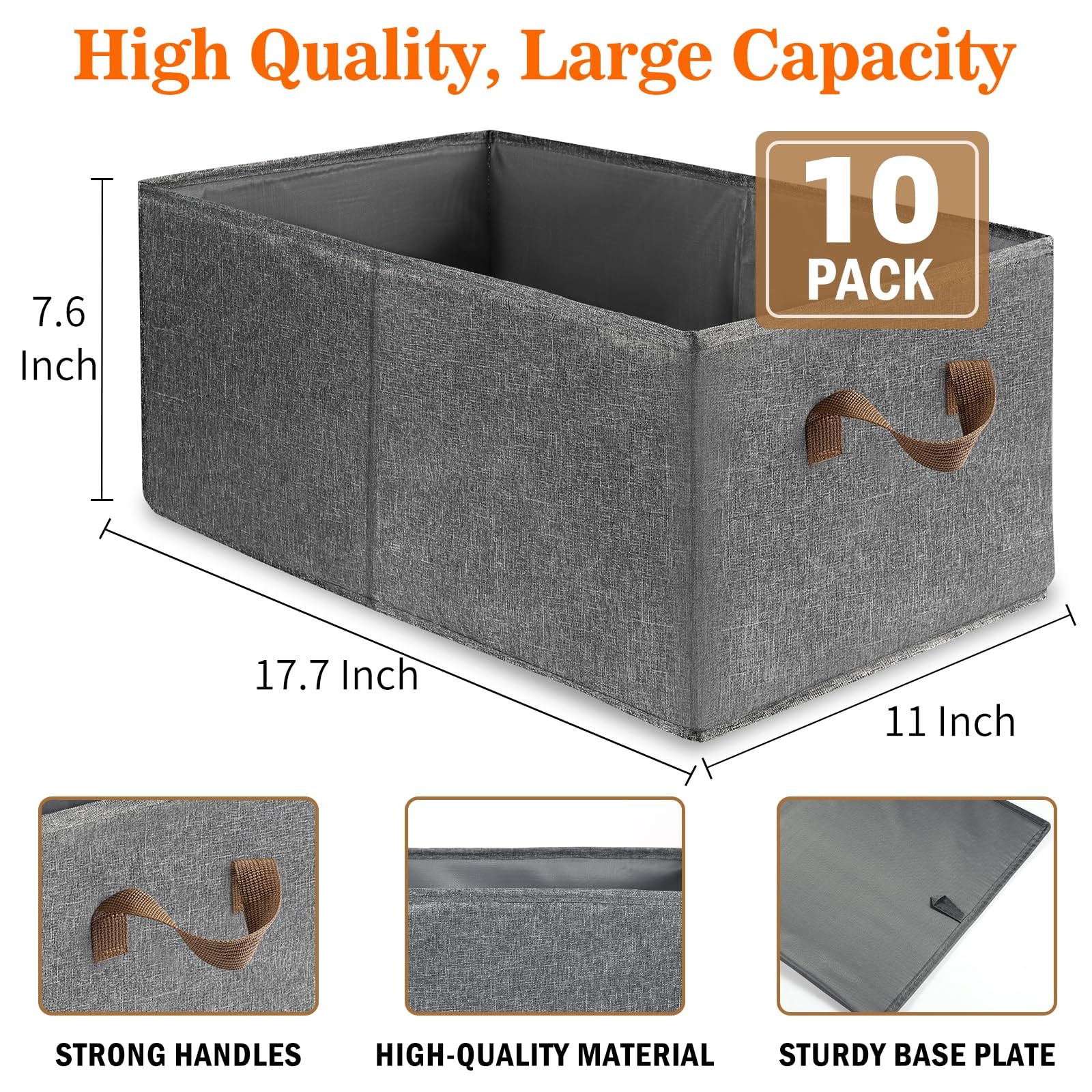 10 Pack Large Capacity Storage Bins Closet Organizer System, Sturdy Foldable ...