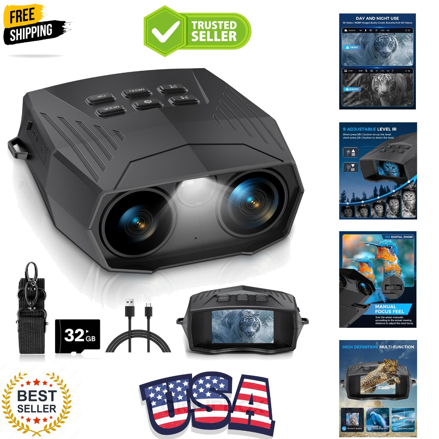 Night Vision Goggles, Night Vision Binoculars for Adults, 5000mAh Rechargeabl...