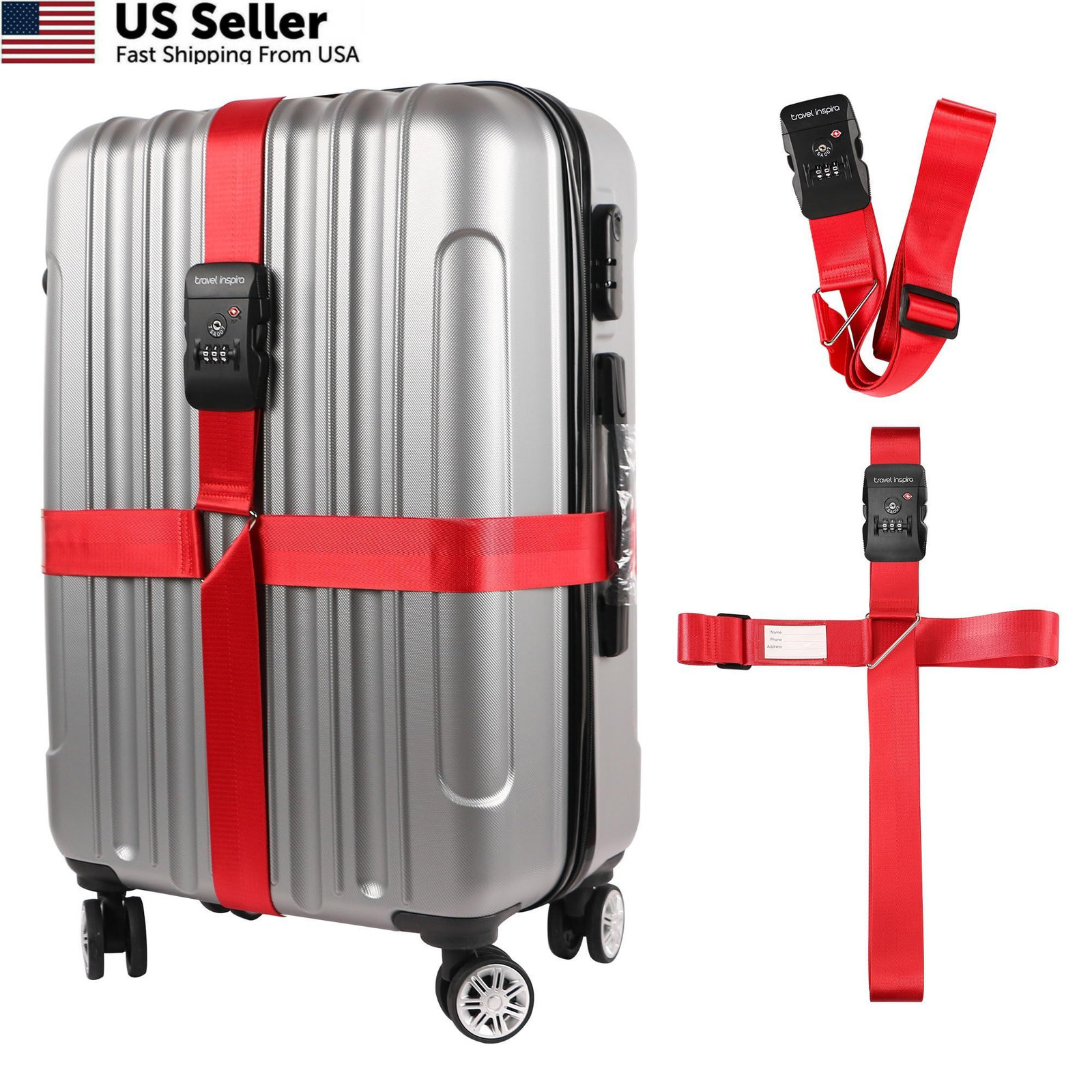 Travel Inspira TSA Accepted Long Luggage 7.68 × 5.51 × 1.97 inches, Cross Red