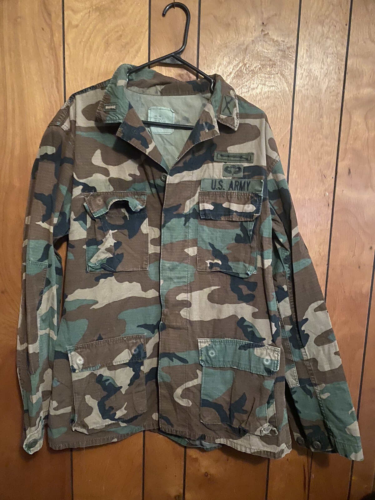 VTG Military Combat Coat Shirt Mens  Woodland Camo Hot Weather Large X-Long