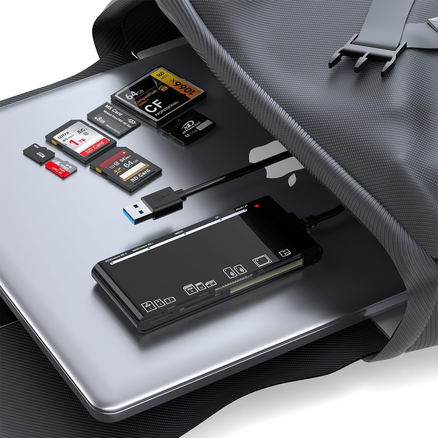 Card Reader USB 3.0, Multi-Card Reader for xD/CF/MS/SD/TF, 7-in-1 Memory Adapter