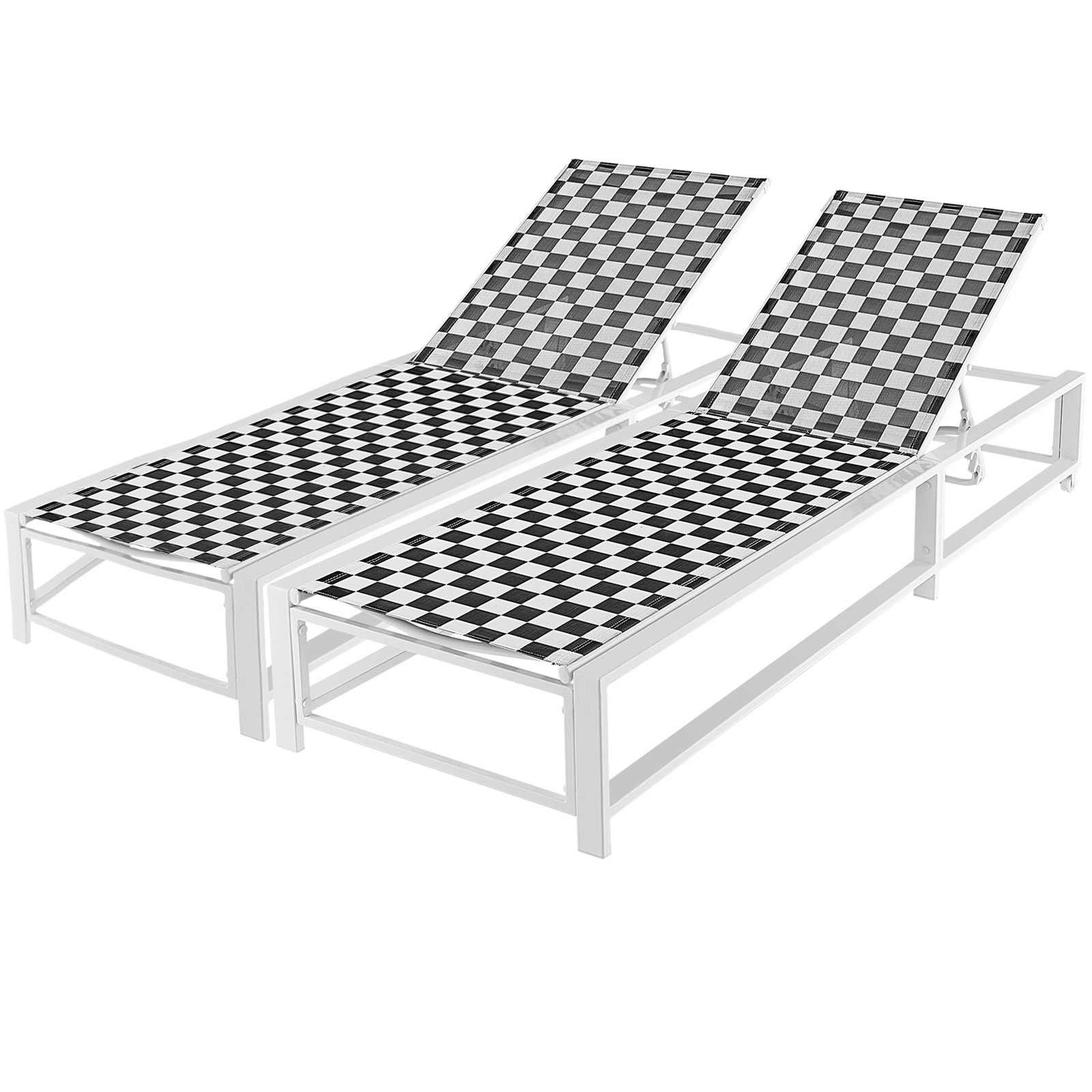 2pcs Patio Adjustable Chaise Lounge Chair Outdoor Wheeled Recliner Sturdy Metal