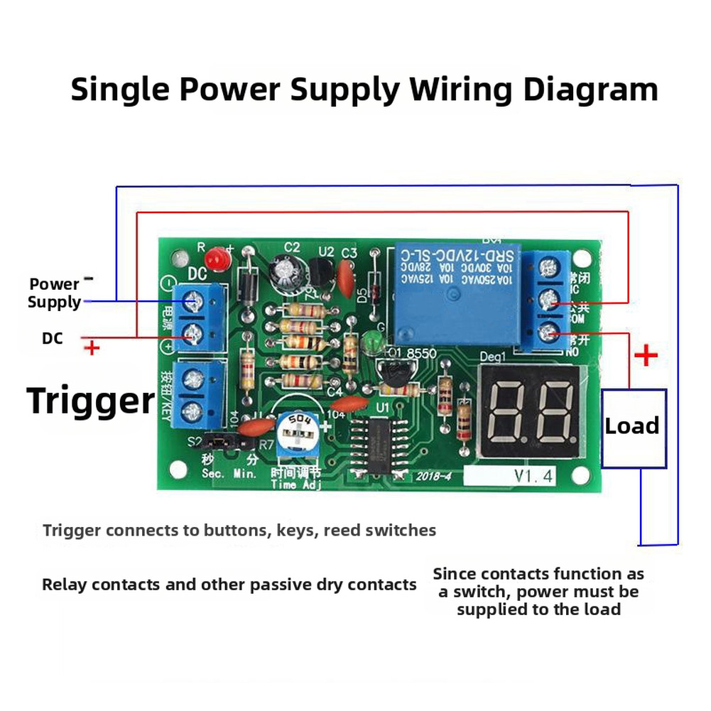 Adjustable 12V Relay with Digital Countdown Timer for Automation