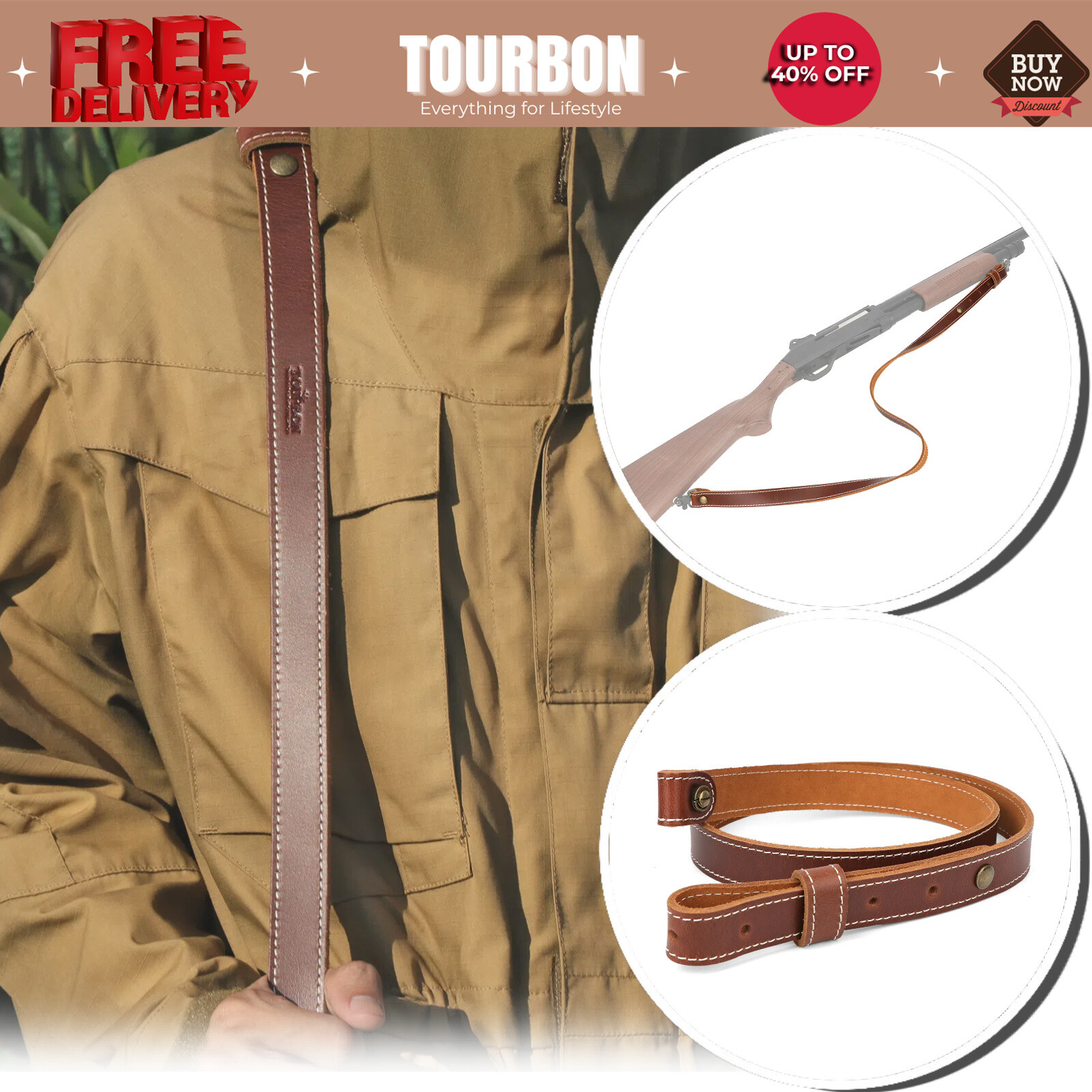 Tourbon Leather Rifle Sling Shotgun Strap Adjustable fit for Marlin Henrry HA130