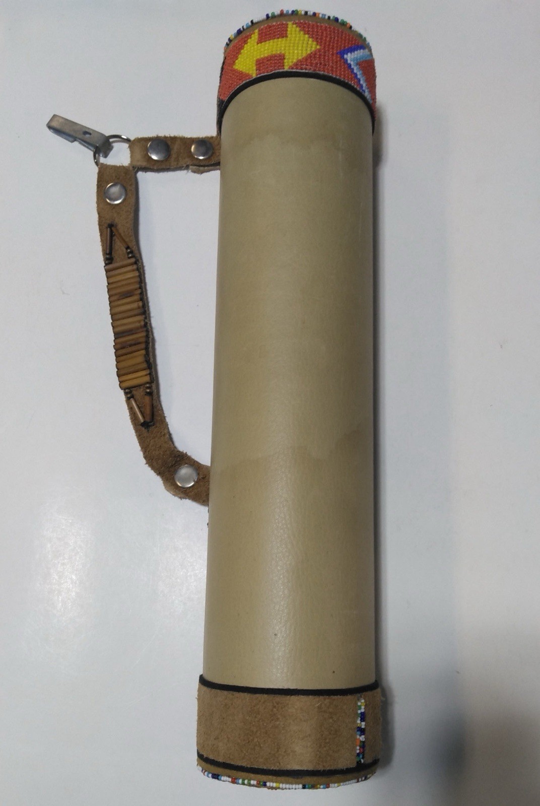 Handmade Leather Beaded Arrow Quiver Colorful Design 15"- Vintage Estate