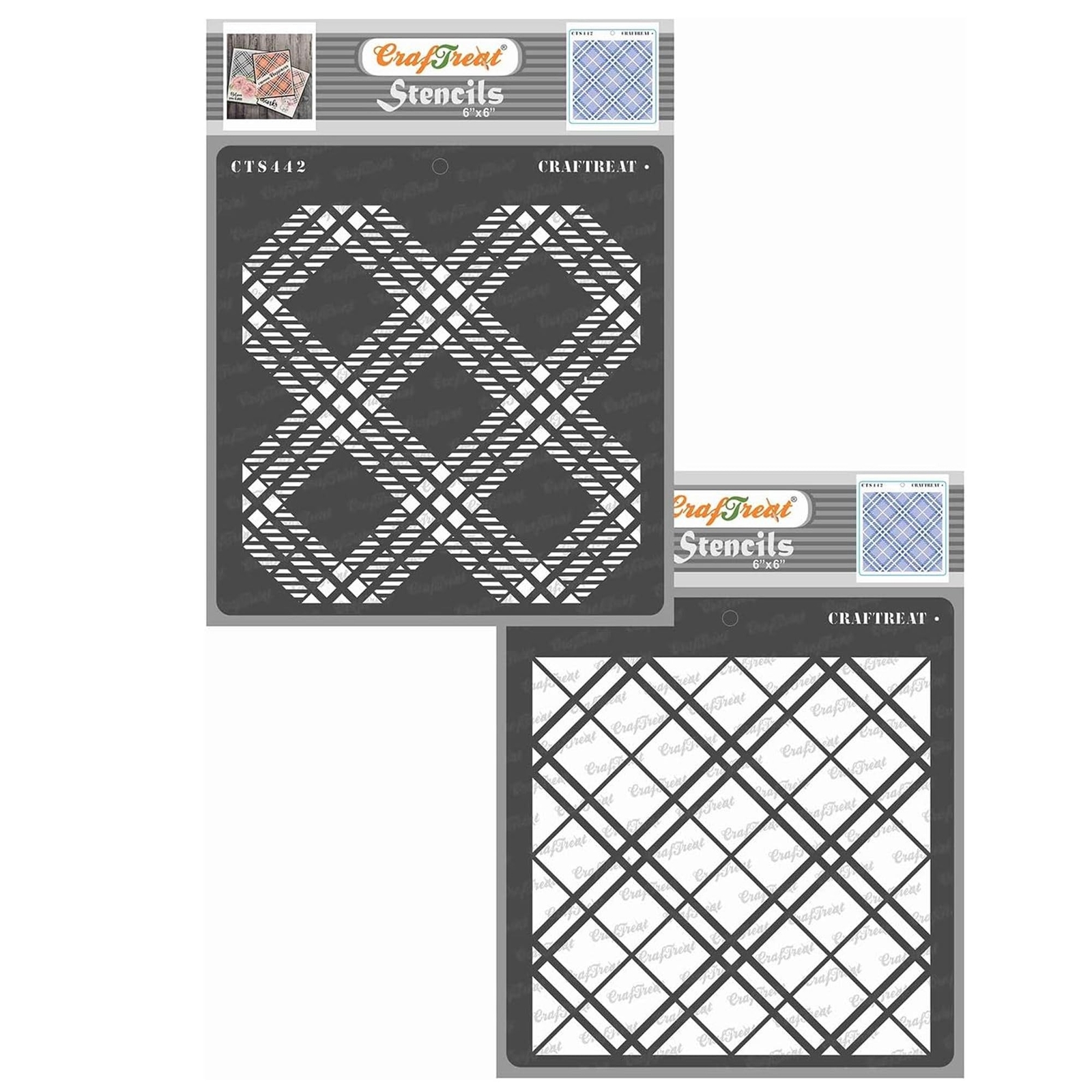 CrafTreat Reusable 2 Step Buffalo Plaid Stencil 6x6 Inch Pack of 2 for Painti...