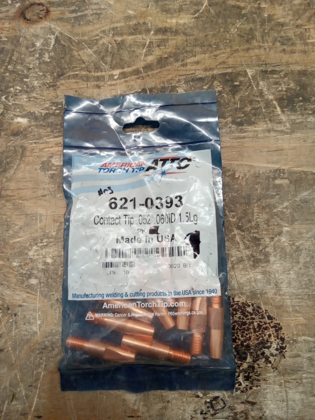 American Torch Tip 621-0393 Contact Tip, Wire Size 0.052", Pk9