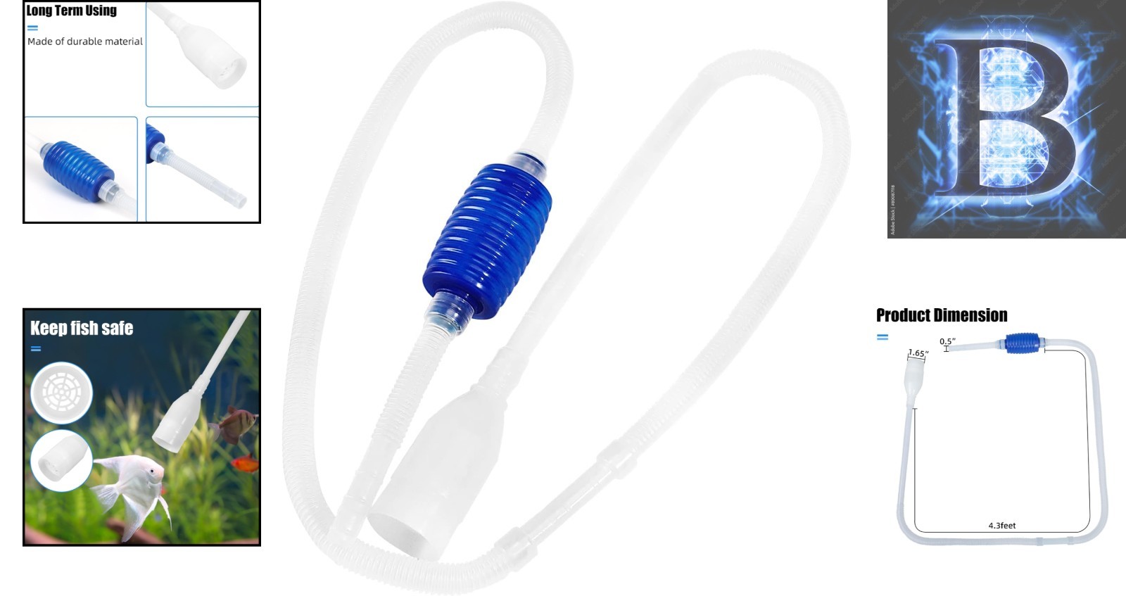 User-Friendly Hand Pump Aquarium Vacuum Siphon, 1.6m Hose for Easy Draining