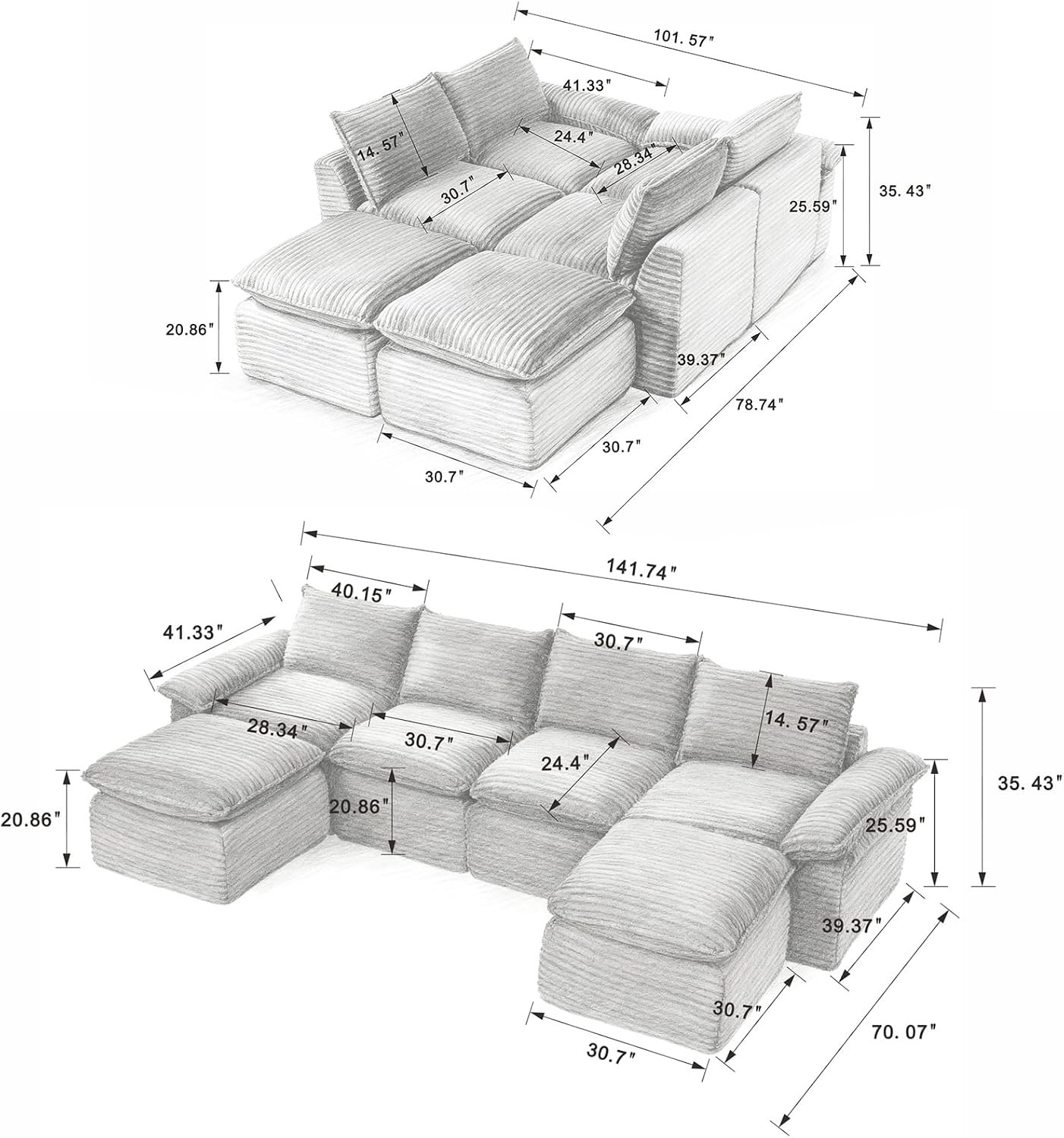 Cloud Modular Sectional Couches Boneless Sofa for Living Room, 142" Oversized U