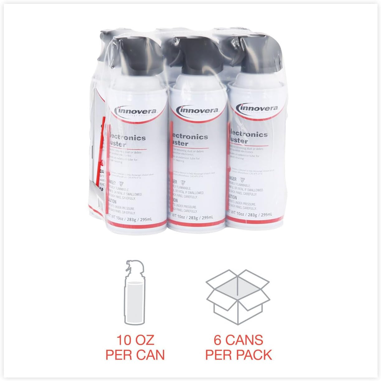 Compressed Air Duster Cleaner, 10 oz Can, 6/Pack