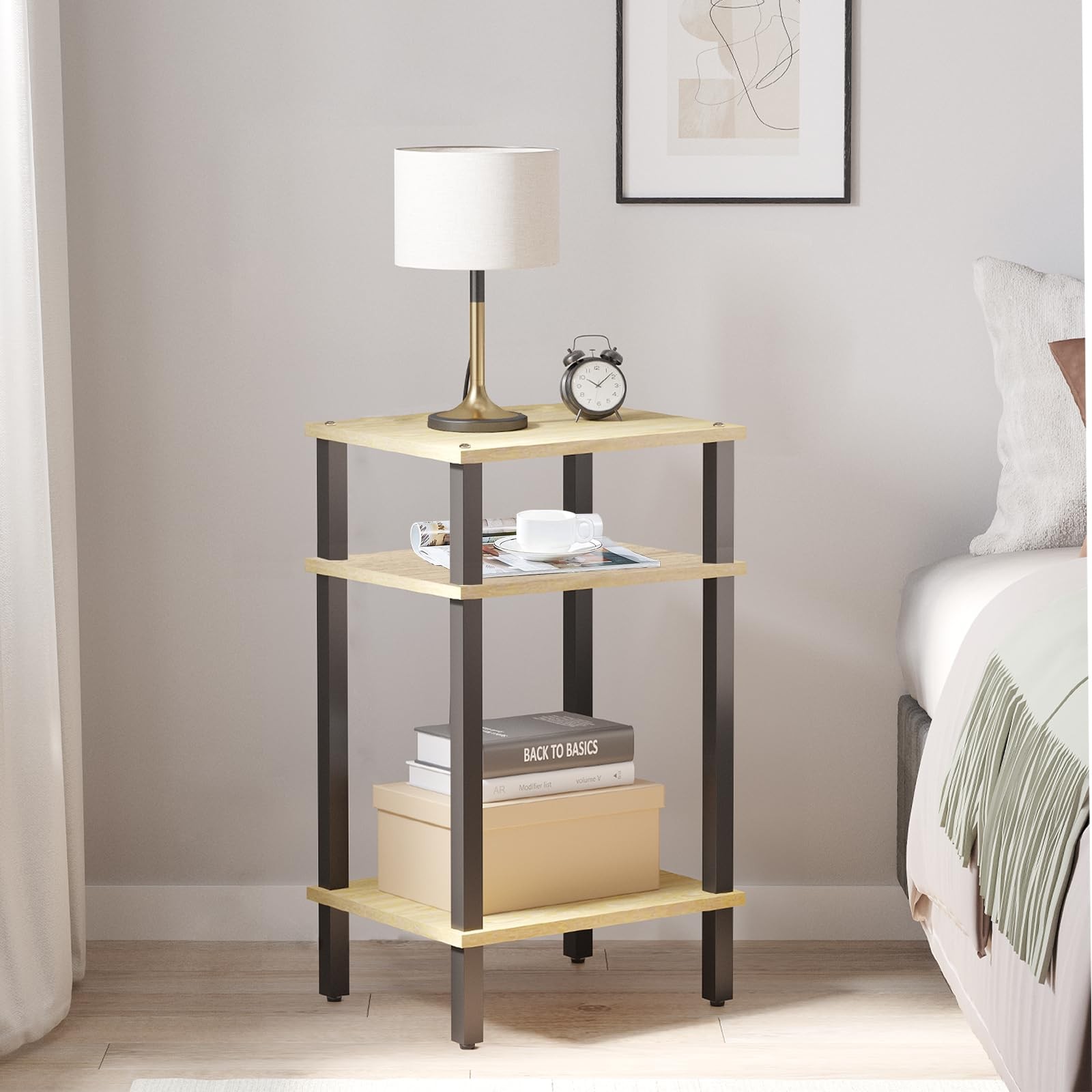 End Side Table Nightstand 3Tier Storage Shelf Couch Small Room TB01BO049