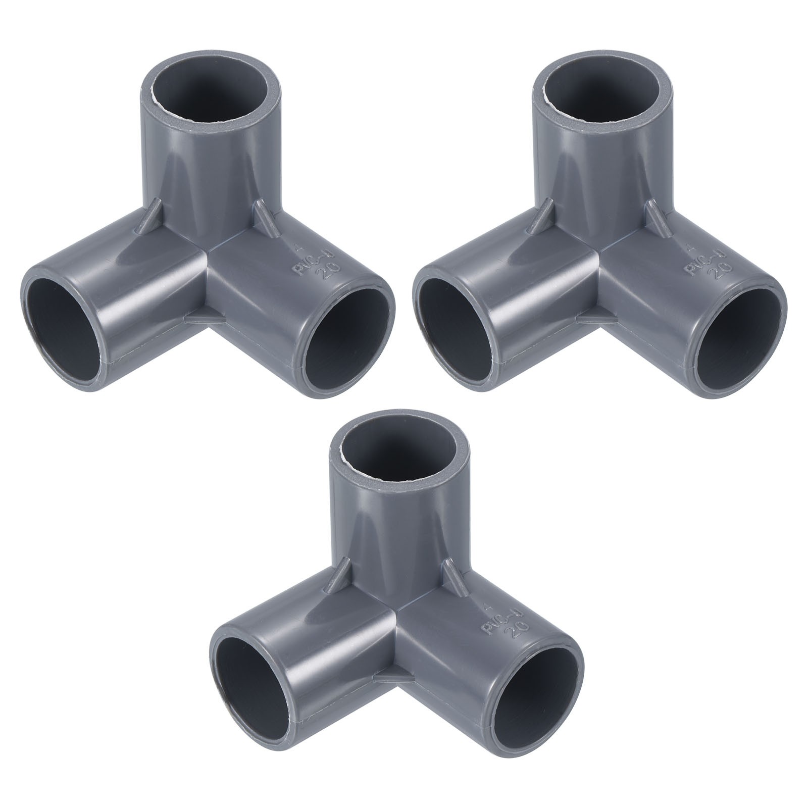 25/32" 3 Way Elbow Pipe Fittings UPVC, 3 Pack Joint Coupling Pipe Adapter, Gray