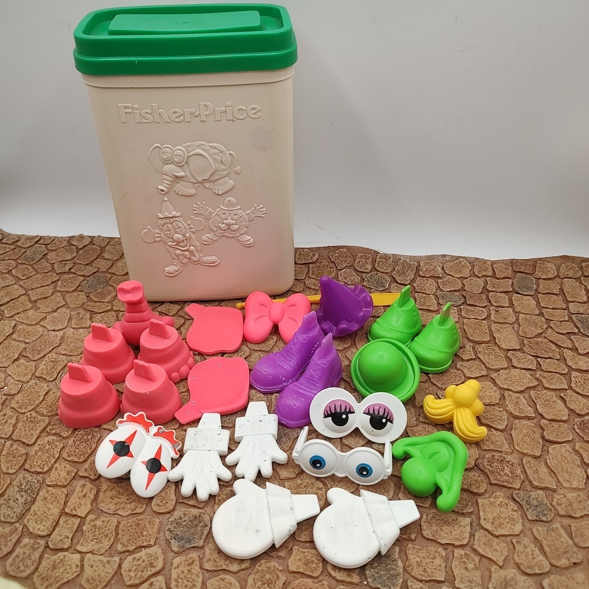 Vintage 1980 Fisher Price CRAZY CLAY CHARACTER Toy Set with Container Play Doh