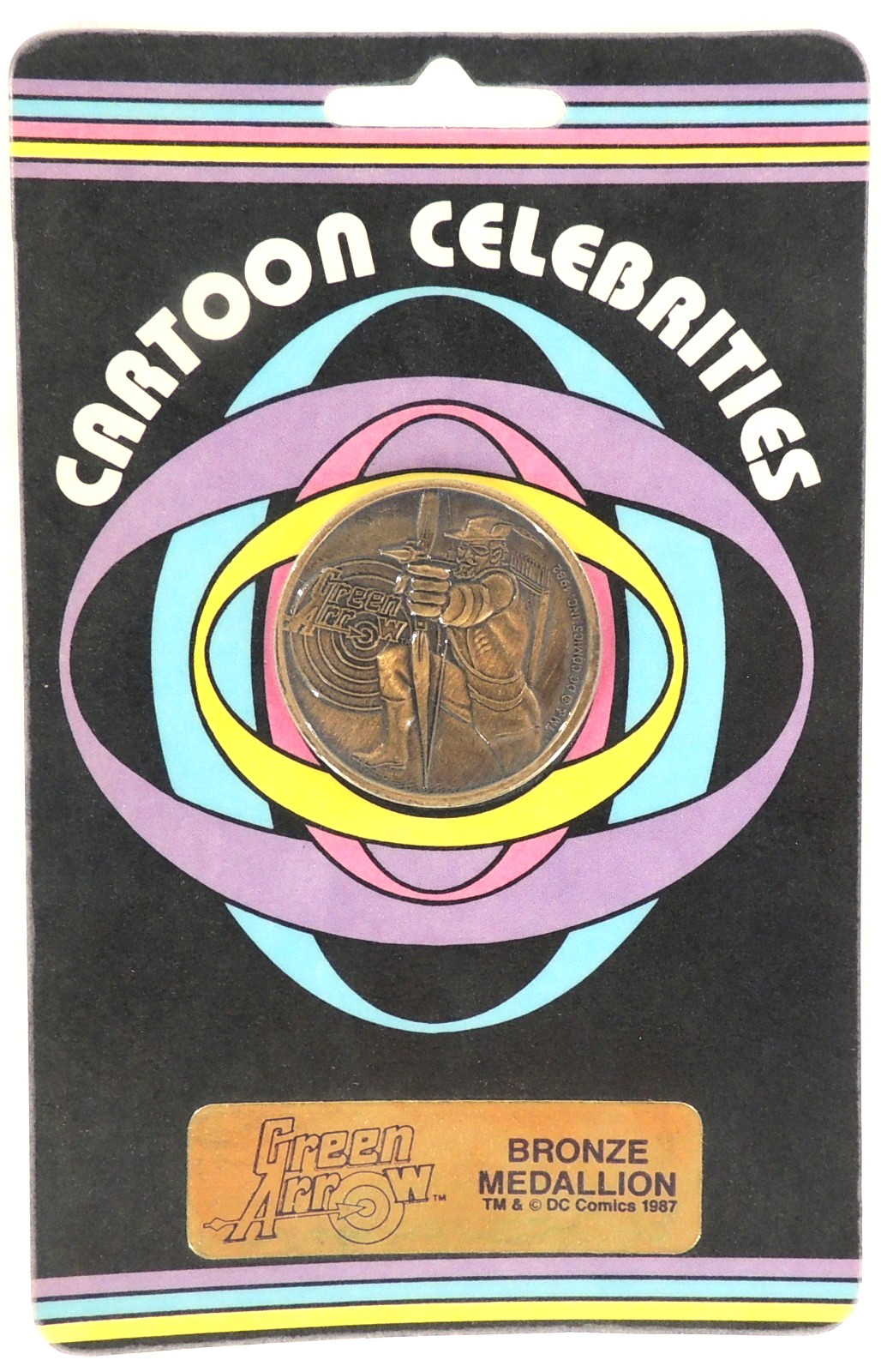 Vintage: Green Arrow Cartoon Celebrities Series Bronze Medallion SEALED (1987)