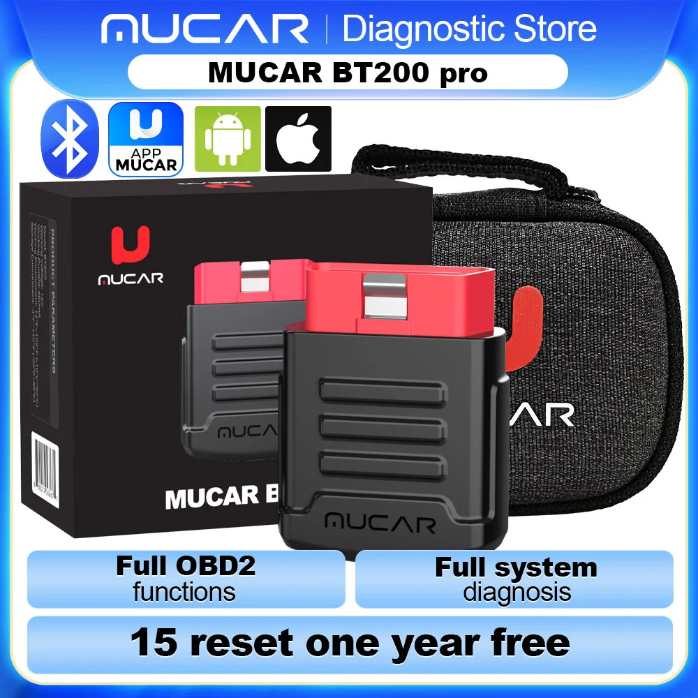 MUCAR BT200 Pro OBD2 Scanner Bluetooth All System Car Diagnostic Tool 15 Resets