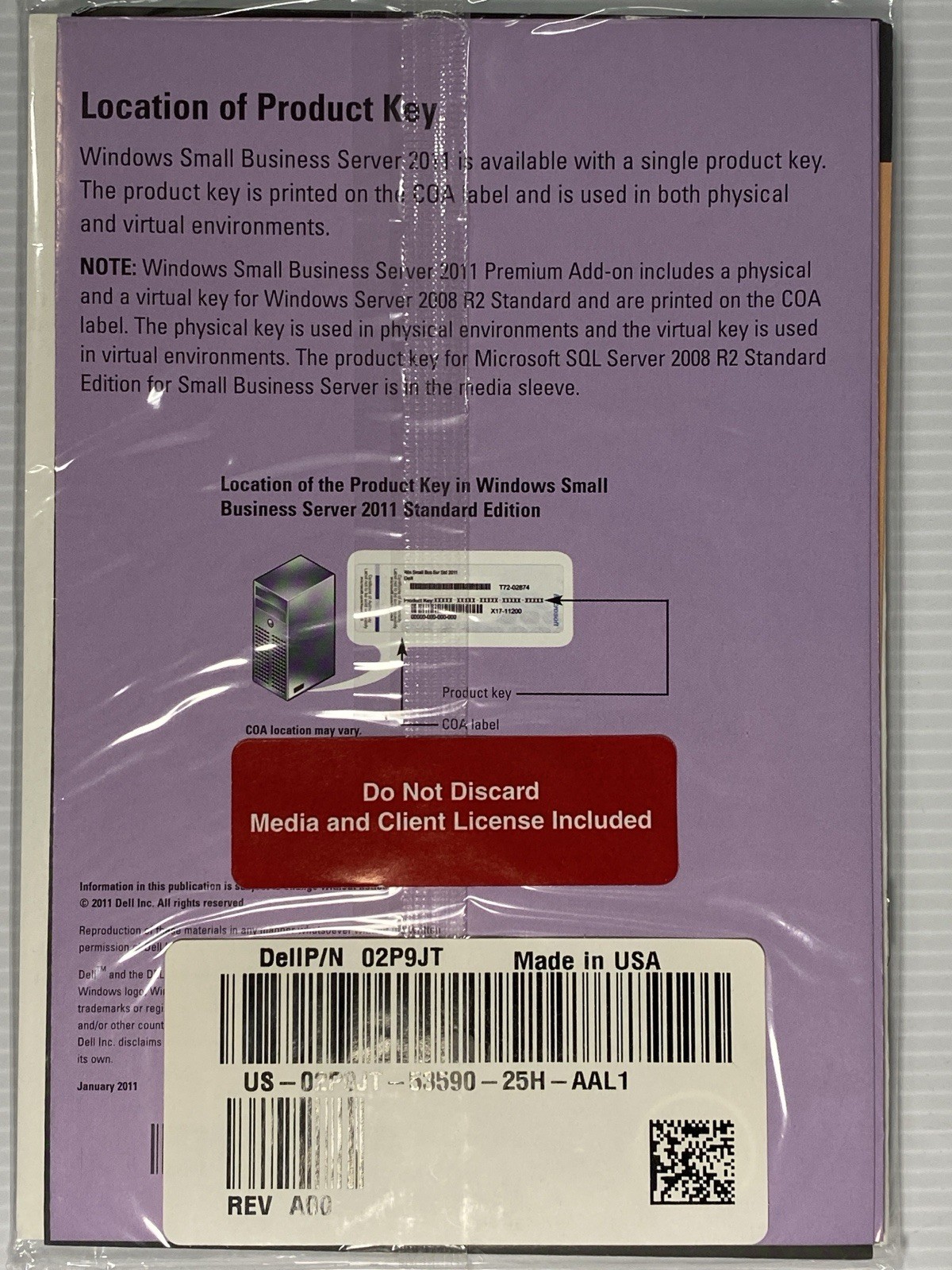 VINTAGE SOFTWARE | MICROSOFT SMALL BUSINESS SERVER 2011 STANDARD X64 - DELL DVD
