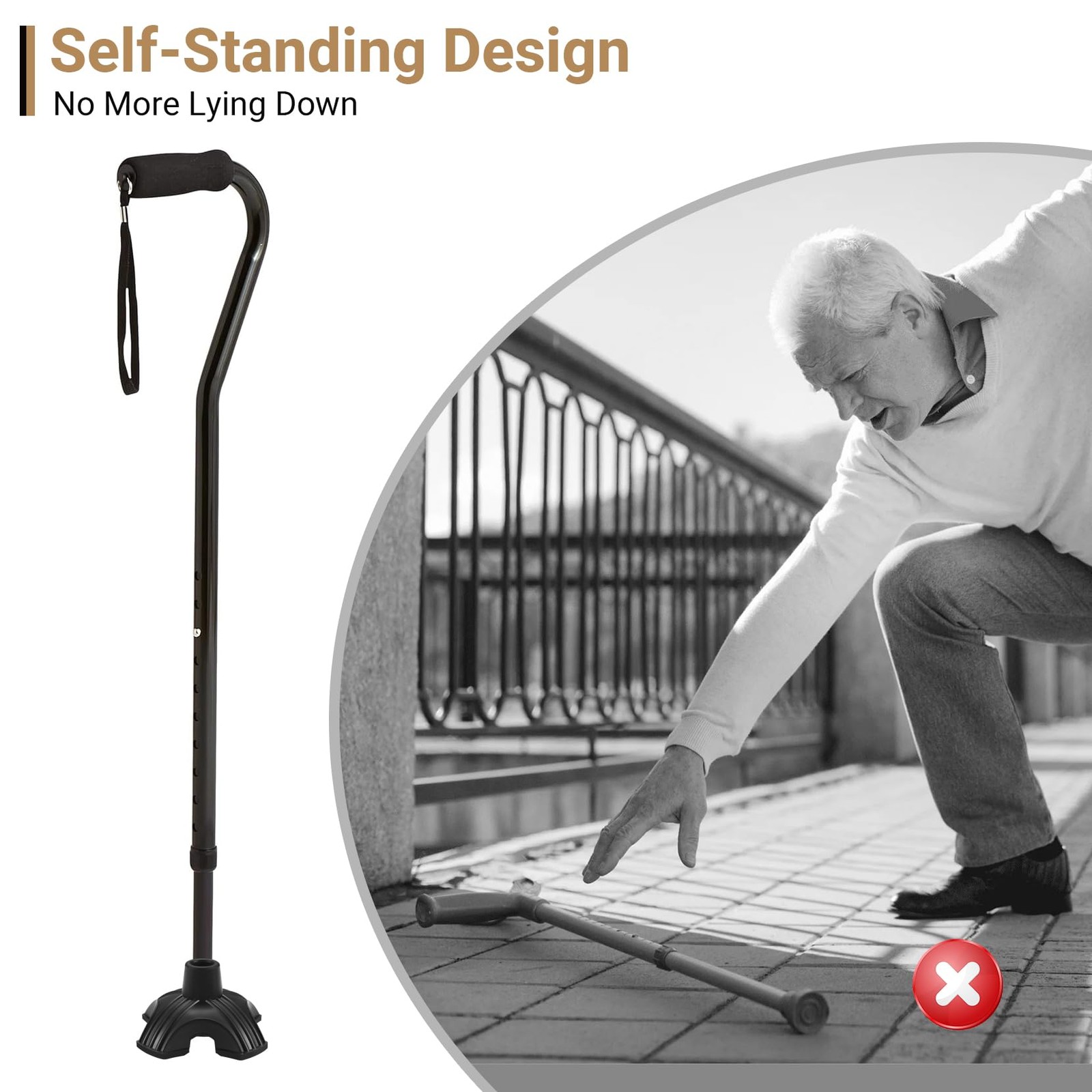 2 Pack Cane Tips for Stability, Self Standing Cane Base for Most Walking