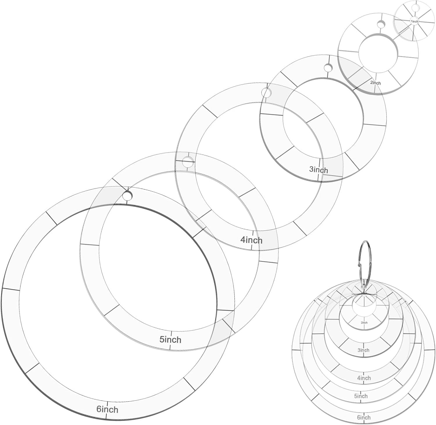 Circle Quilting Template, 6 Pcs 1/2/3/4/5/6 Inch Diameter Quilting Stencils with