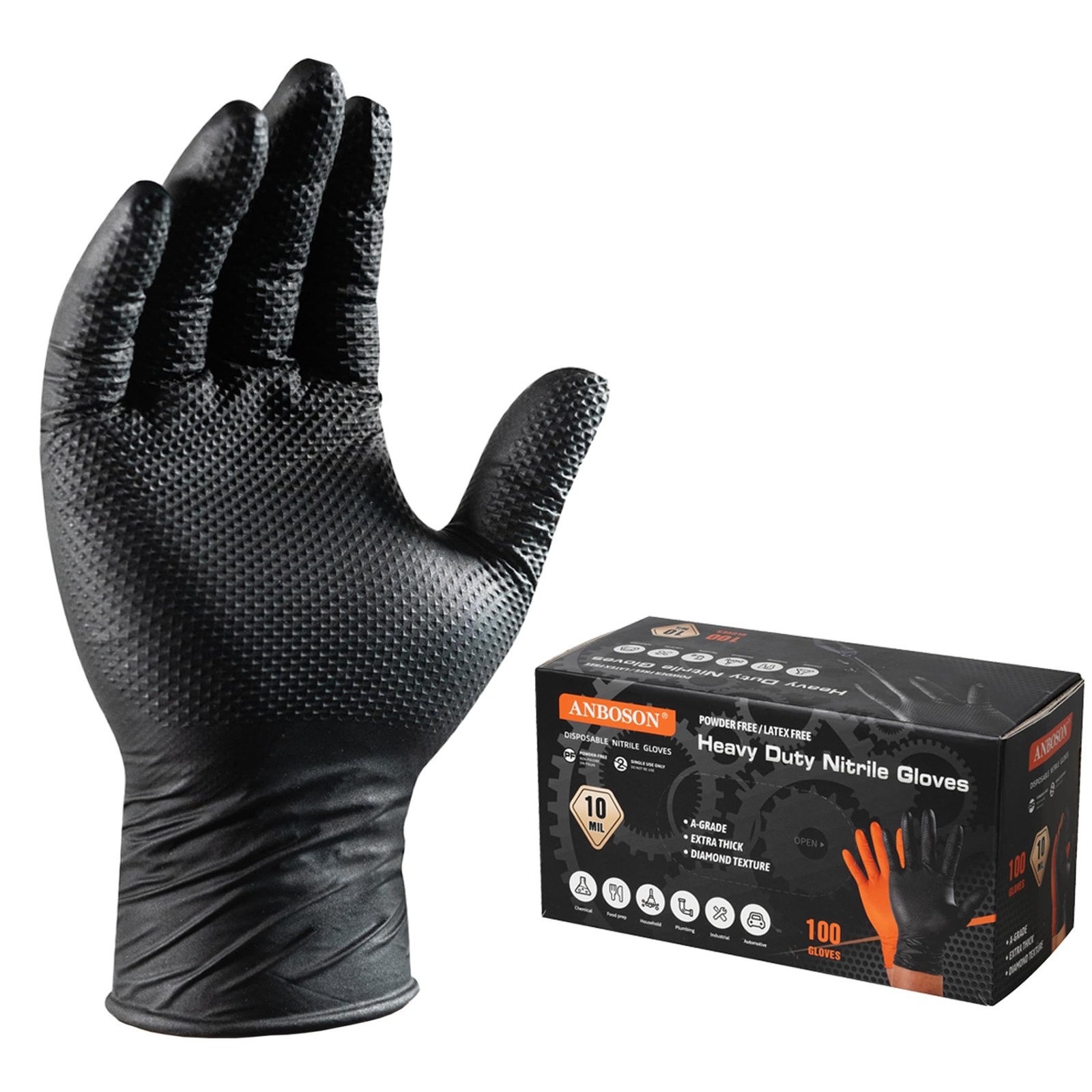 10 Mil Heavy Duty Diamond Texture Nitrile Gloves, X-Large, 100 Ct | 10 Mil Di...