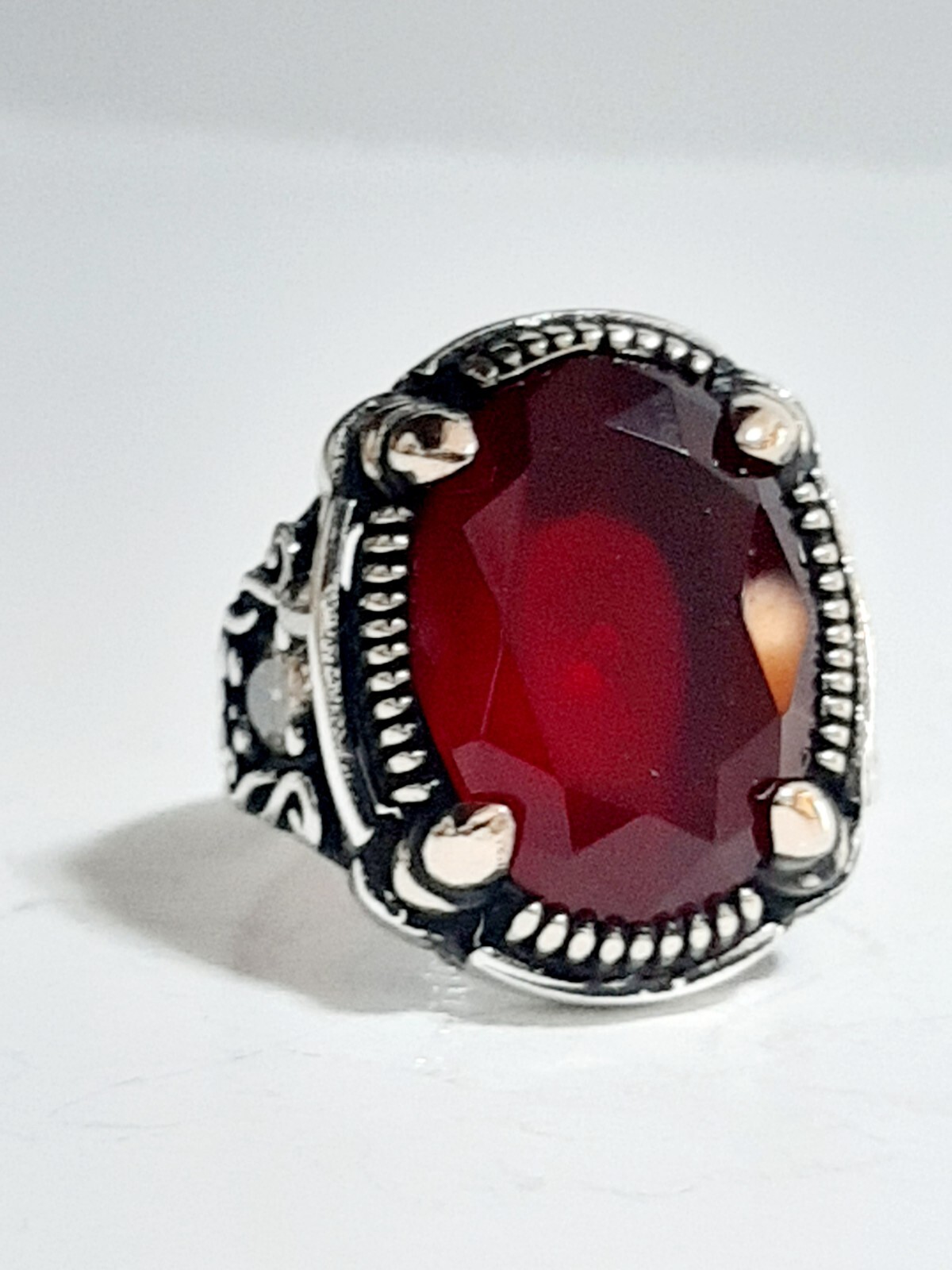 Men 925 Silver Ring Solitaire Ruby Spinel Ring Man Sterling $