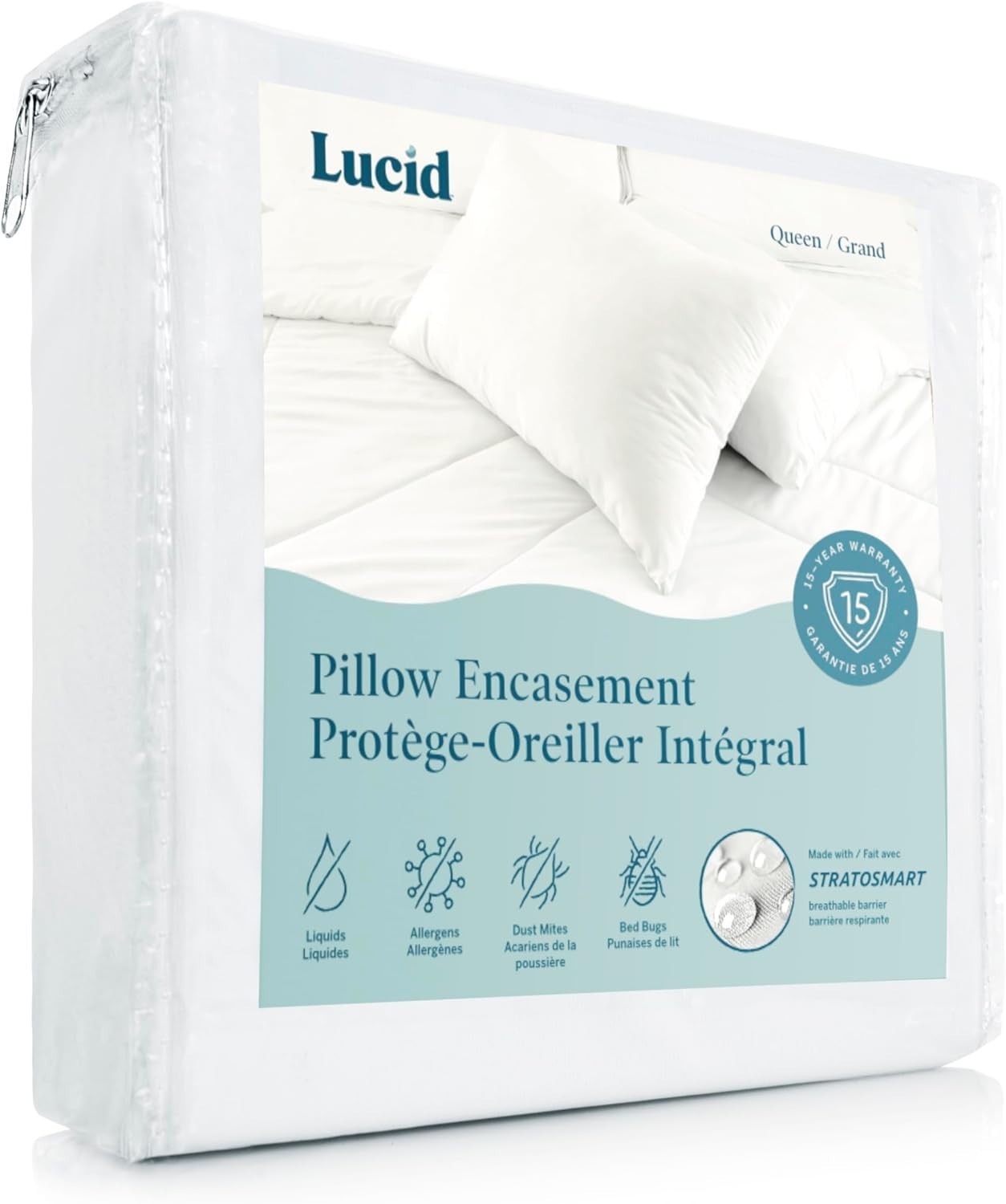 Zippered Waterproof Pillow Protector - Allergen & Bed Bug Proof – White 2-Pack