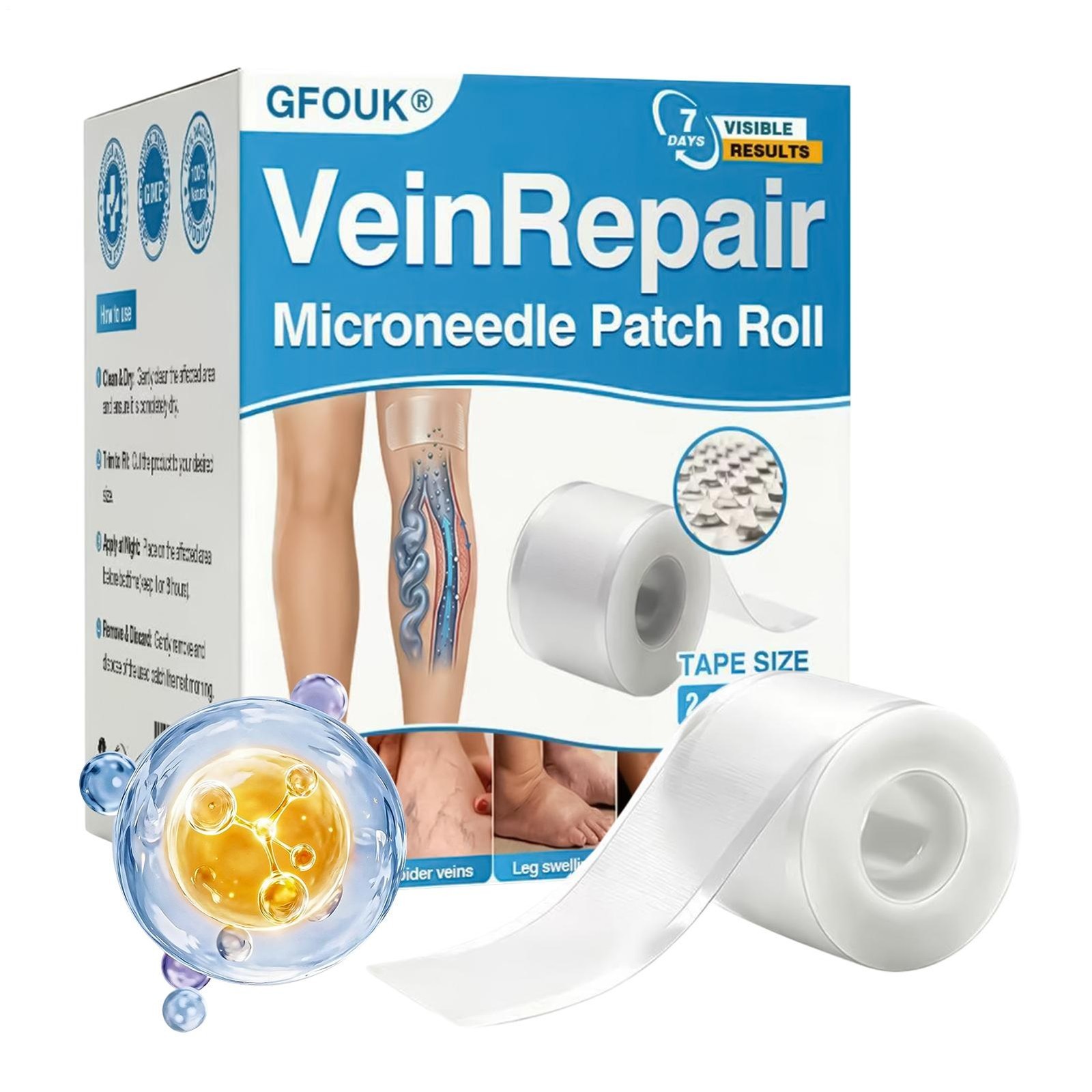 GFOUK Vein Repair Microneedle Patch Roll, GFOUK Vein Repair Patches, Professiona