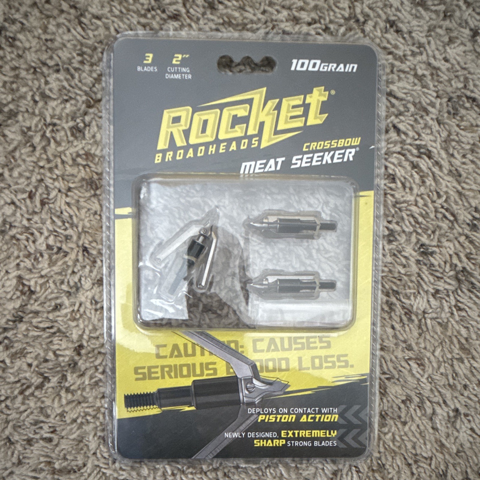 Rocket Broadheads Meat Seeker Crossbow Broadhead 100 Grain 3-Blade 2" Cut