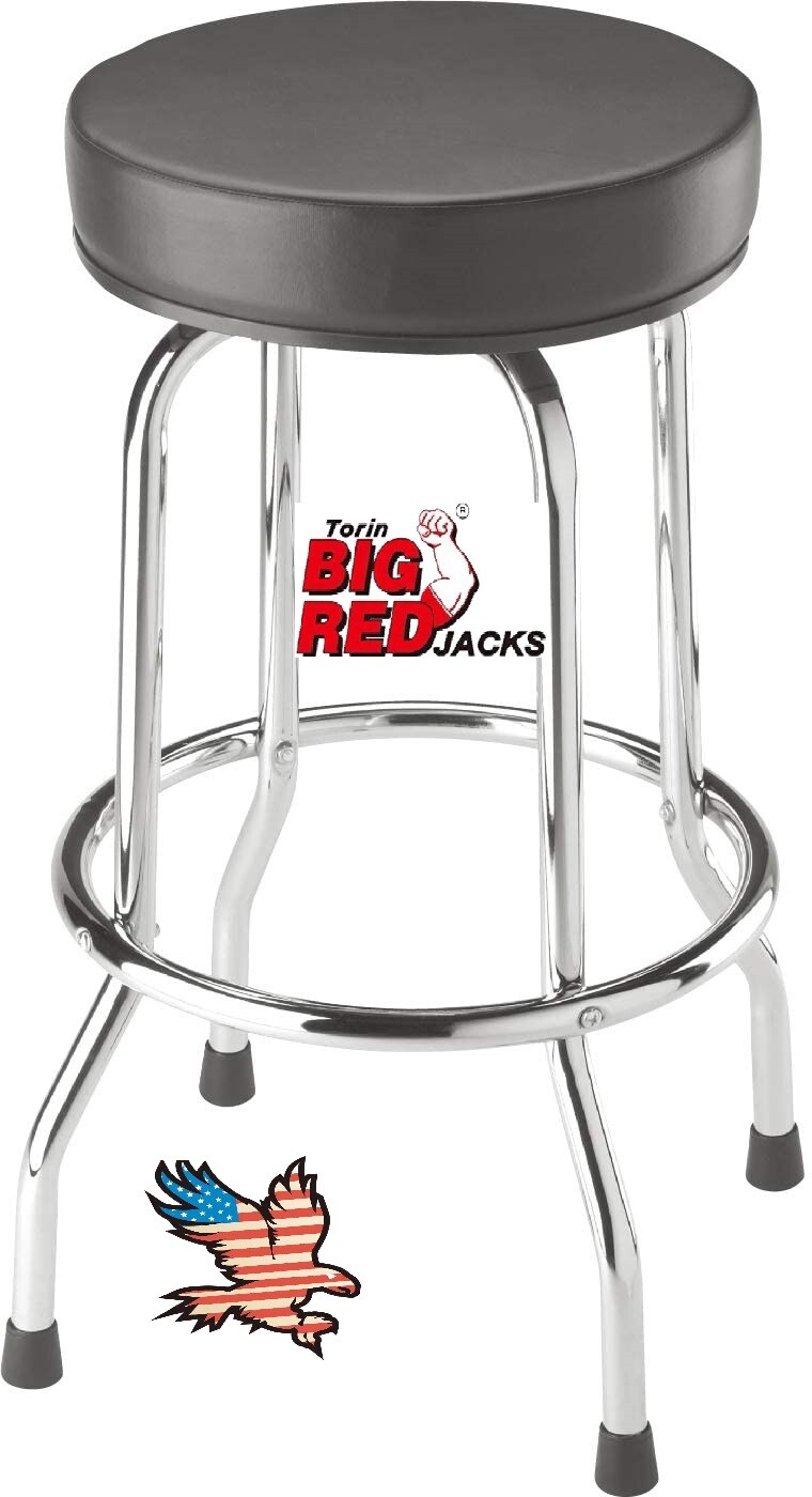 BIG RED Torin Swivel Bar Stool Padded Garage Shop Seat wi th Plated Legs, B lack