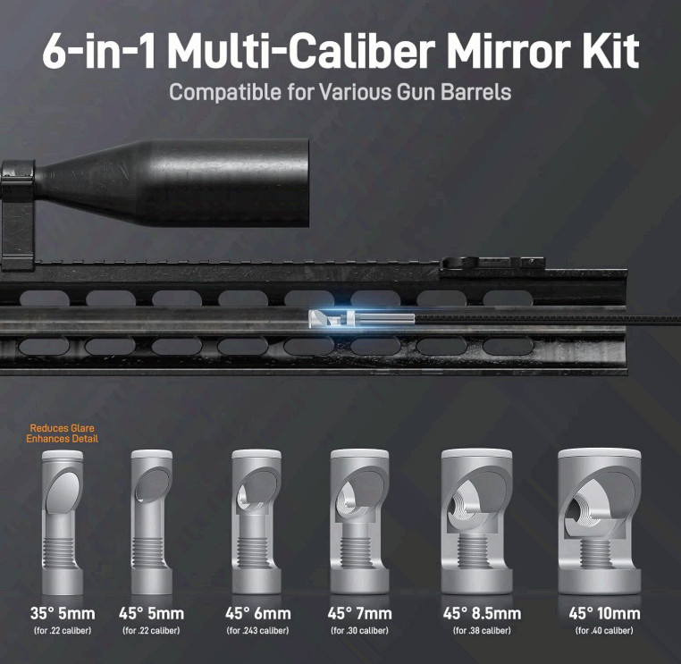 Rifle Borescope USB-C, Lights & Mirror, .20 Cal+, iPhone/Android