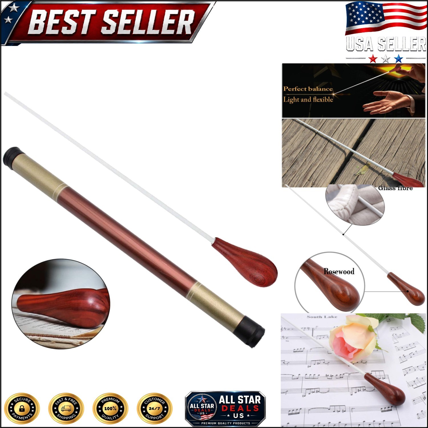 Elegant Rosewood Handled Conducting Baton - Lightweight & Ergonomic 15 Inch