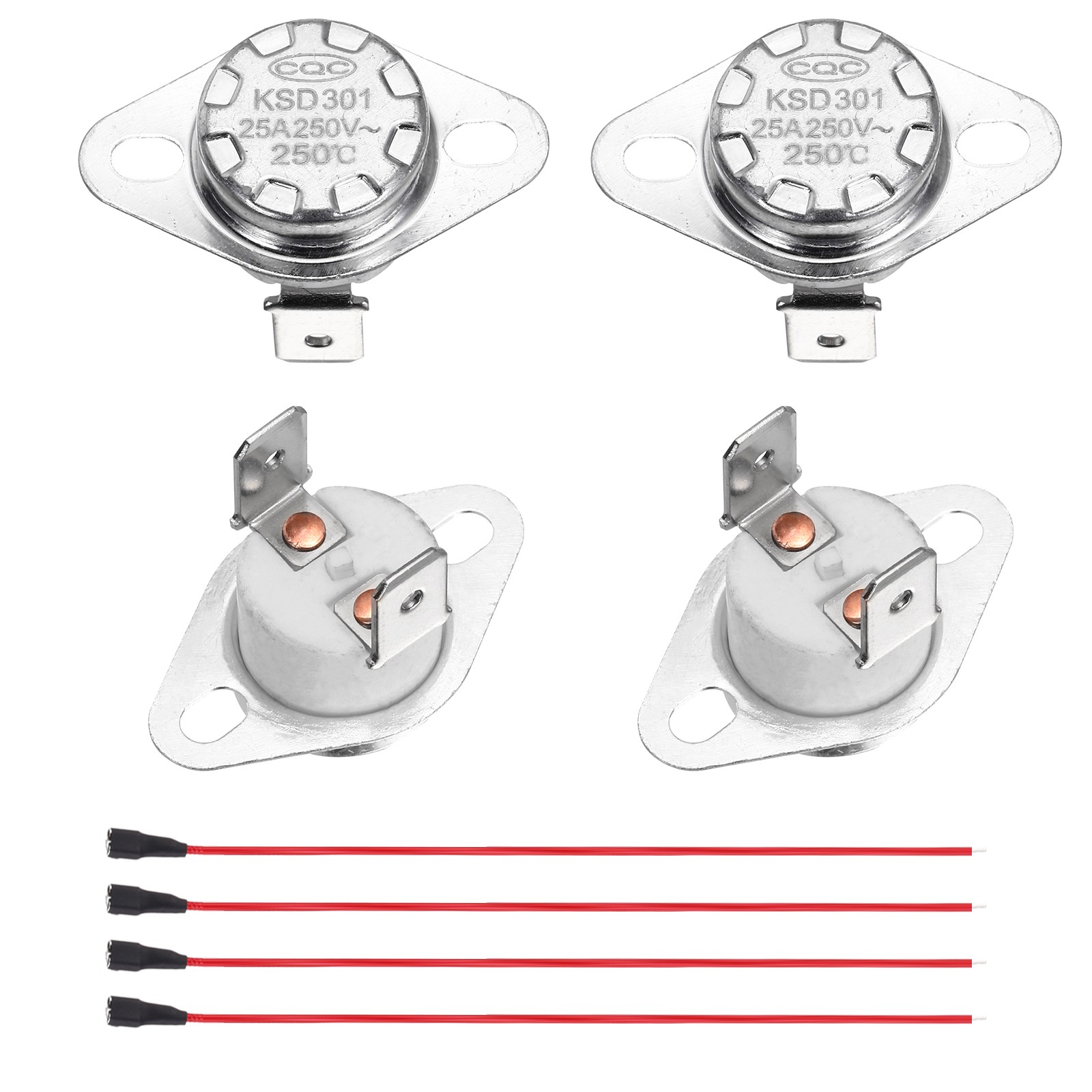 2Pcs KSD301 Thermostat 250°C/482°F 25A N.C w/ Terminal Wire
