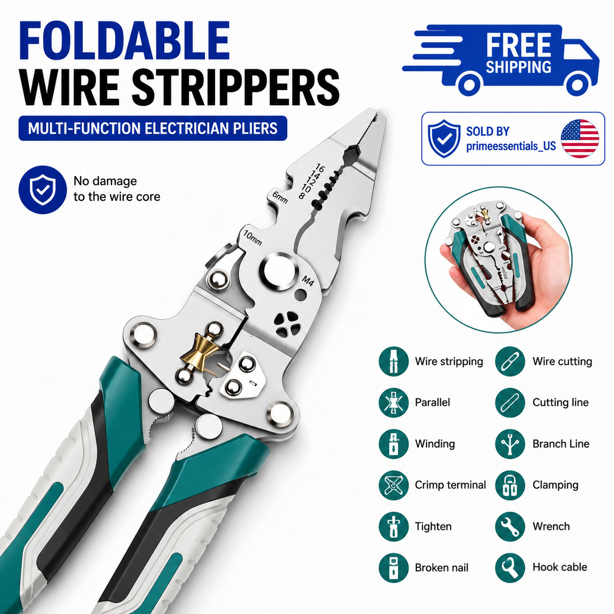 multi-function electrician wire pliers hand tool cutter foldable
