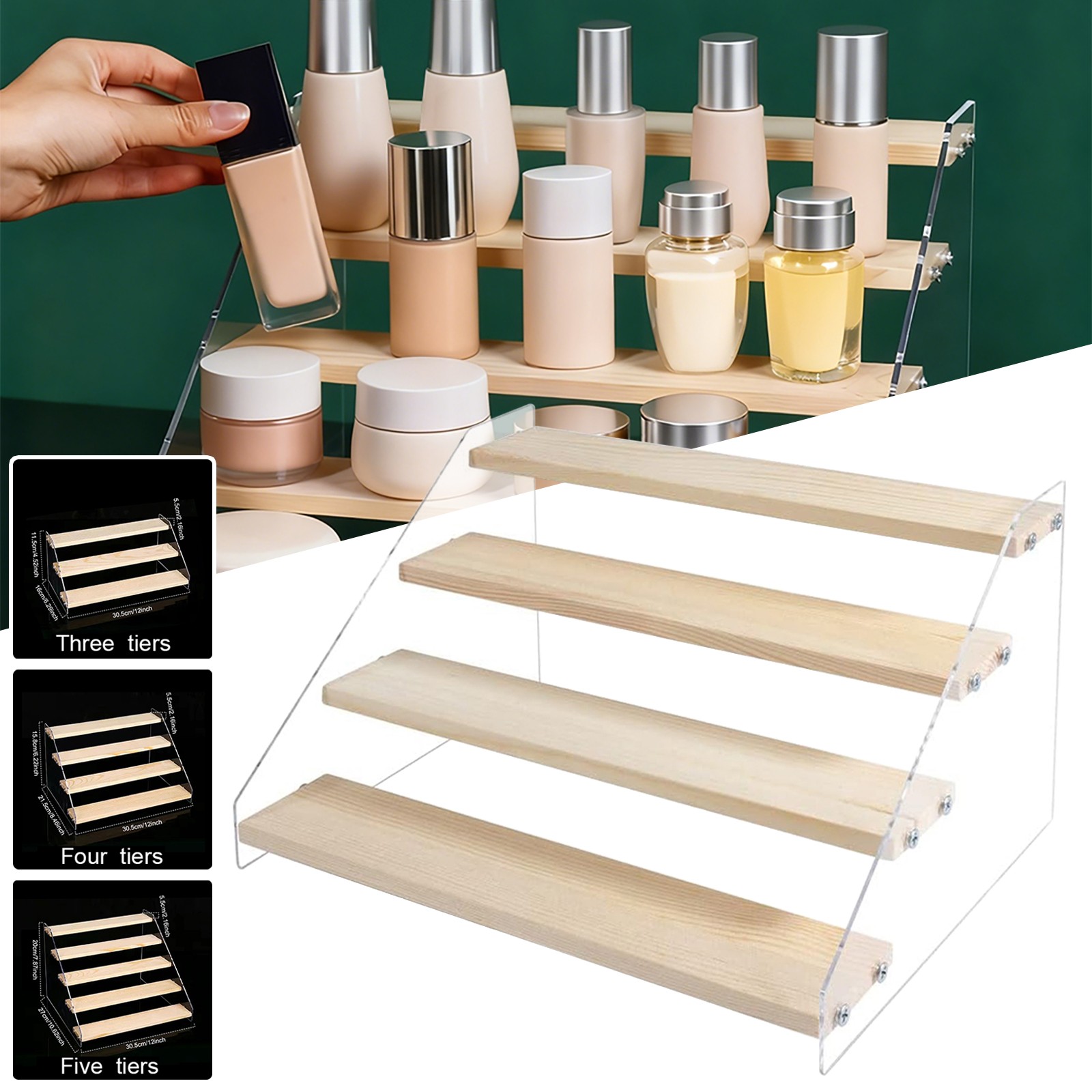 1-10Pack 3/4/5Tier Acrylic Display Risers Showing Stand Display Shelf Wooden