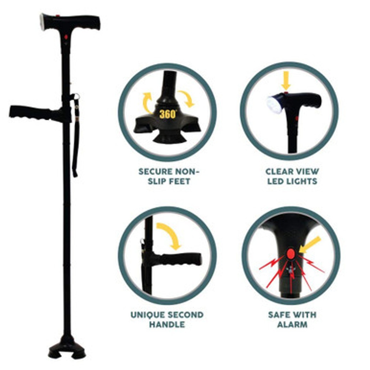 ProBasics Black Adjustable Folding Cane Durable and Portable
